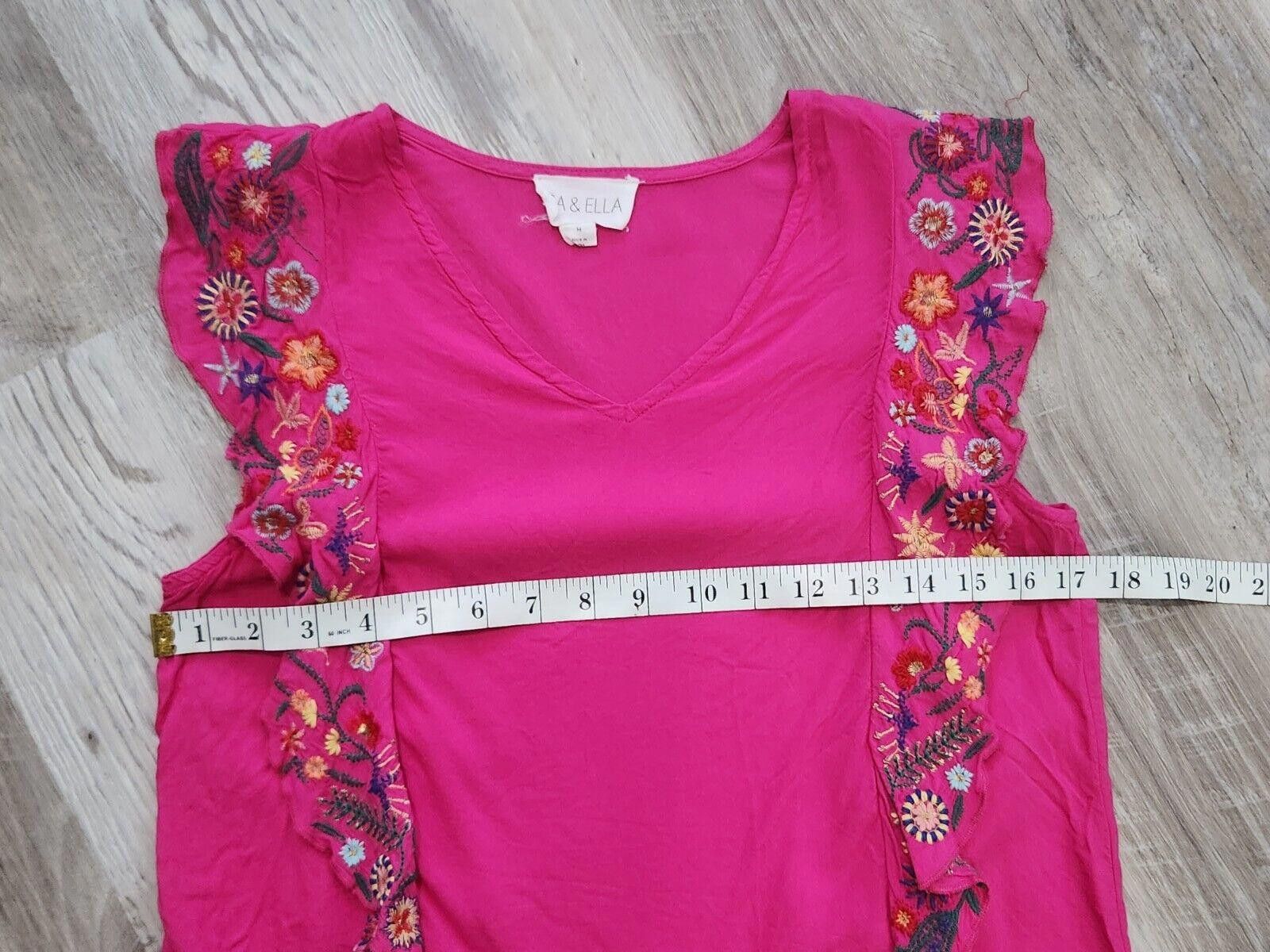 Ellesse Isa And Ella Top Medium Pink Floral Embroidered Boho Viscose Size M / US 6-8 / IT 42-44 - 5 Thumbnail
