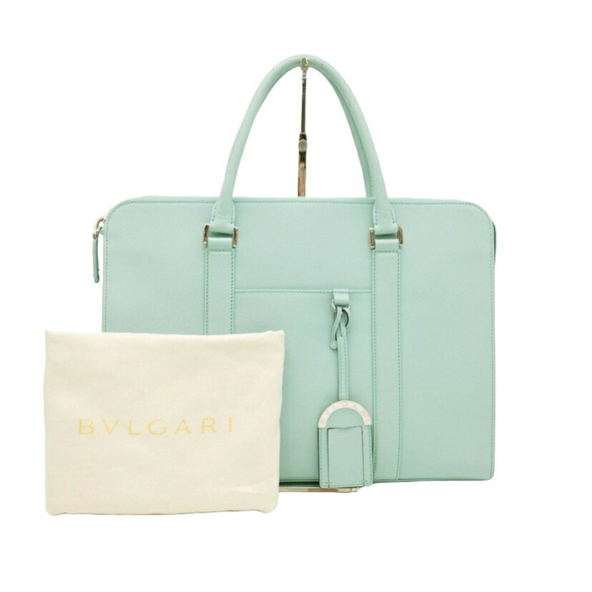 BVLGARI Bulgari Man Tote Bag Handbag Grained Leather Light Blue 287653