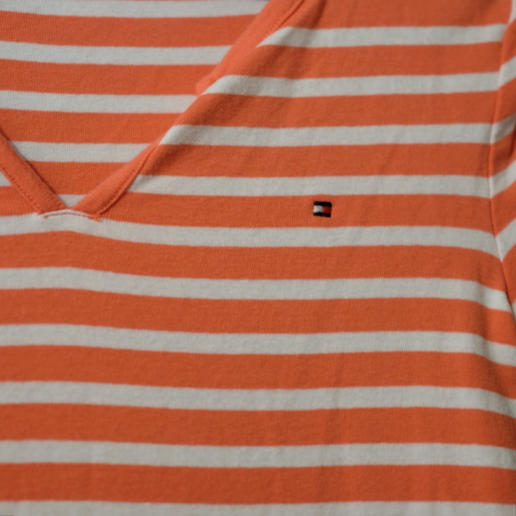 Tommy Hilfiger Tommy Hilfiger Tee Stripe V-Neck Short Sleeve 100% Cotton Women's M Orange/White Slim Casual 90s? Size 32" / US 10 / IT 46 - 5 Thumbnail