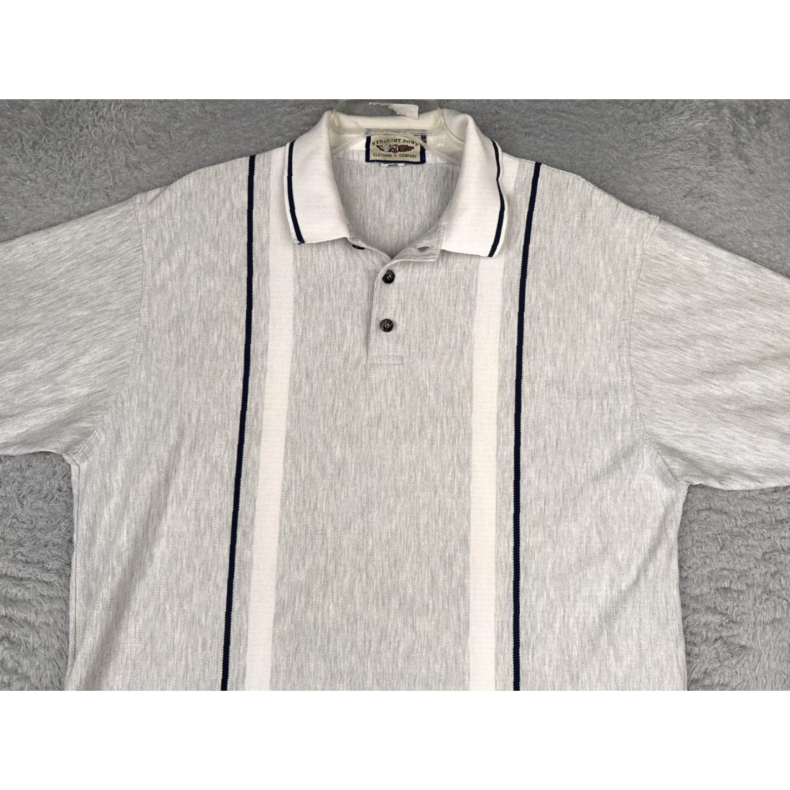 Vintage Straight Down Polo Shirt Mens Large Gray Striped Cotton Made USA Golf Casual Size US L / EU 52-54 / 3 - 4 Thumbnail