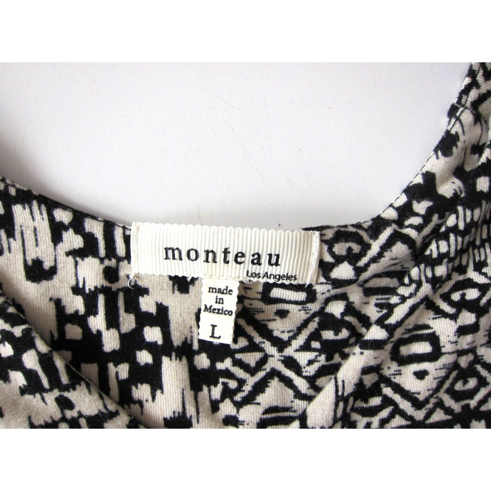 Vintage Monteau Black Ivory Batik Stretch V-Neck Short Sleeve Empire Dress Women Large Size 36" / US 14 / IT 50 - 4 Thumbnail