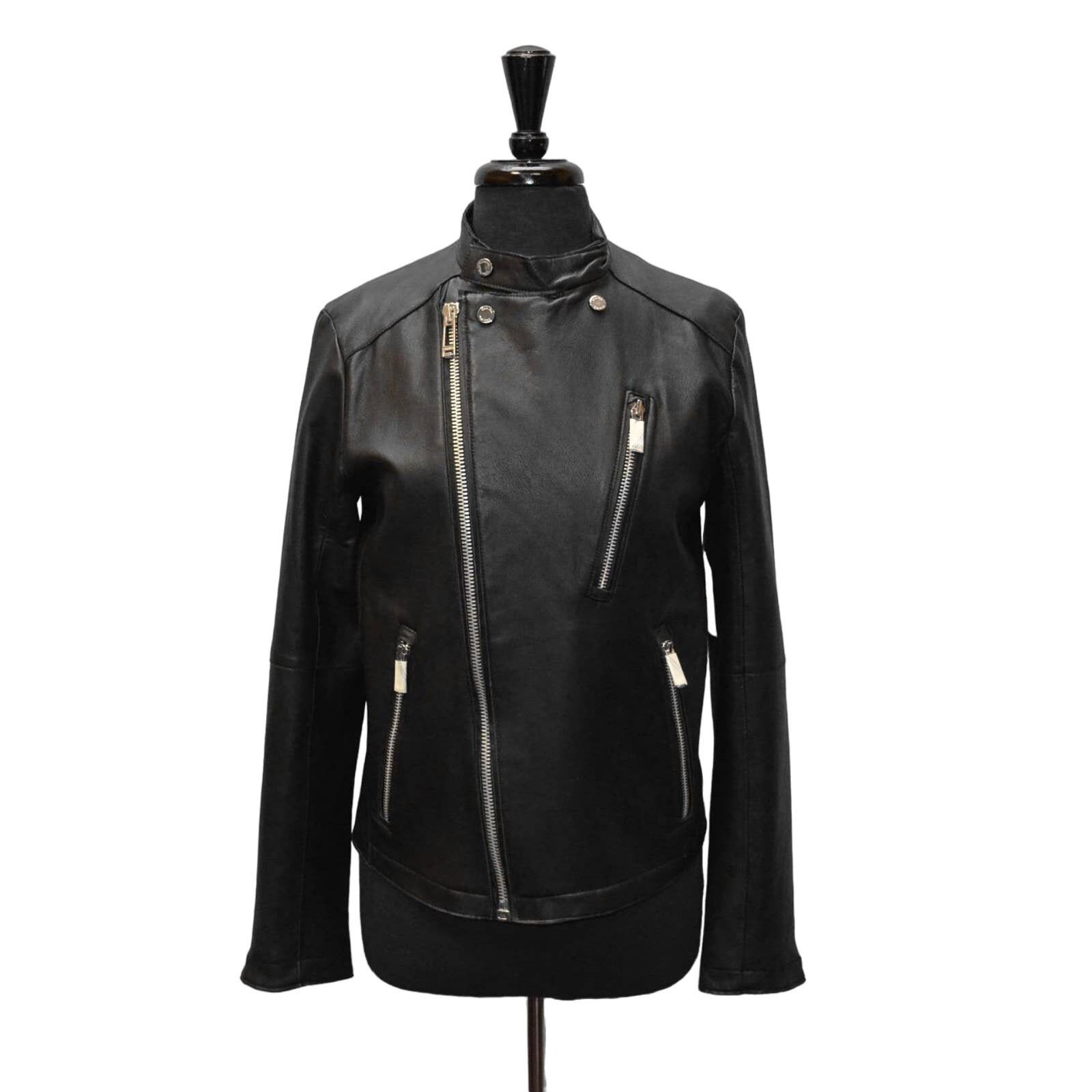 Calvin Klein NEW CALVIN KLEIN Black Leather Asymmetric Moto Jacket Sz XS Size XS / US 0-2 / IT 36-38 - 2 Thumbnail