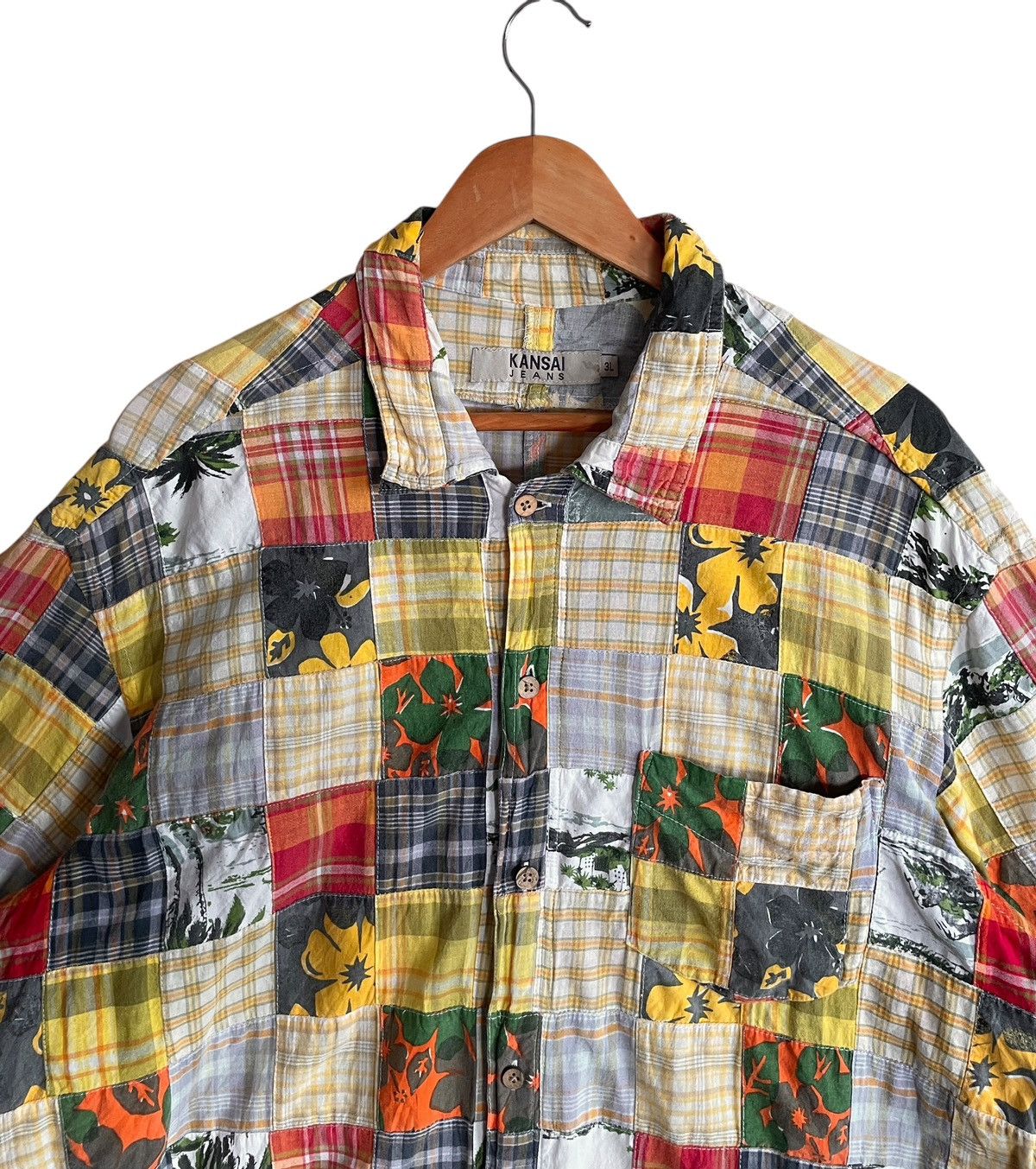 Kansai Yamamoto Rare Vintage Brand Kansai Yamamoto Patchwork Shirt 1990s Size US XXL / EU 58 / 5 - 3 Thumbnail