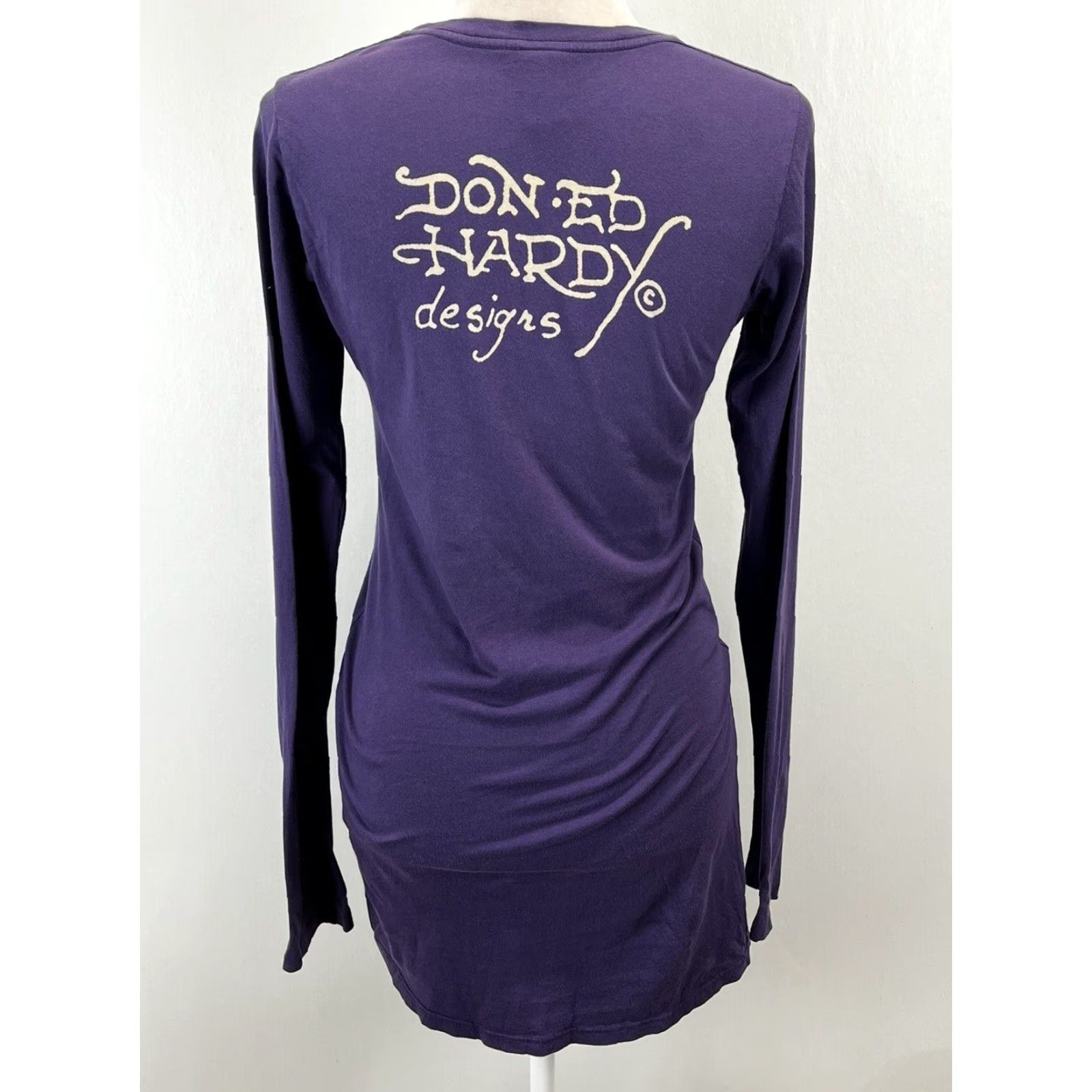 Ed Hardy VINTAGE Ed Hardy Women's Mini Dress Large Purple Casual 90s Tattoo Style Y2K Size L / US 10 / IT 46 - 3 Thumbnail