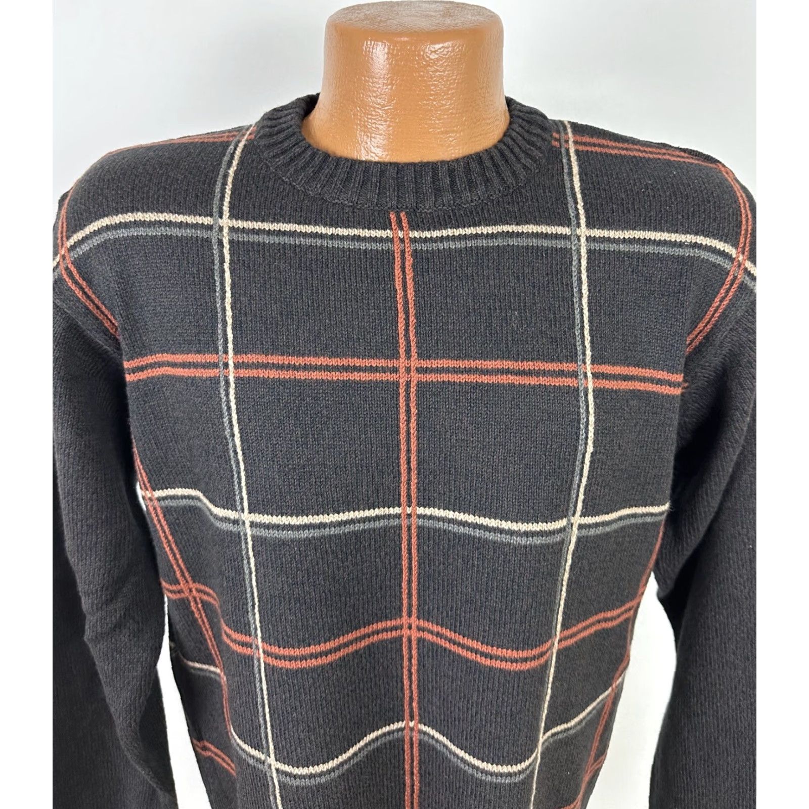 Haggar VINTAGE Haggar Checkered Sweater Mens Large Tight Fit Earth Tone Dark Brown Windowpane Check Size US L / EU 52-54 / 3 - 3 Thumbnail