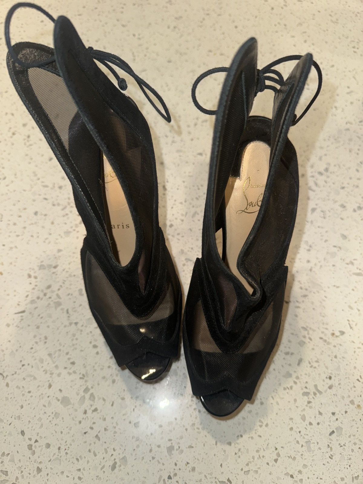Christian Louboutin Elegance in Black: Mesh Stilettos with Iconic Red Soles Size US 7.5 / IT 37.5 - 8 Thumbnail