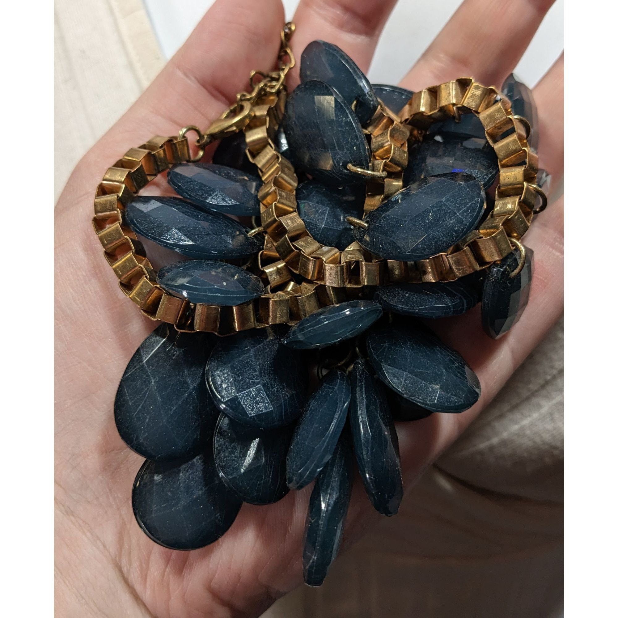 Other Y2K Glam Navy And Gold Tone Teardrop Fringe Necklace Size ONE SIZE - 8 Thumbnail