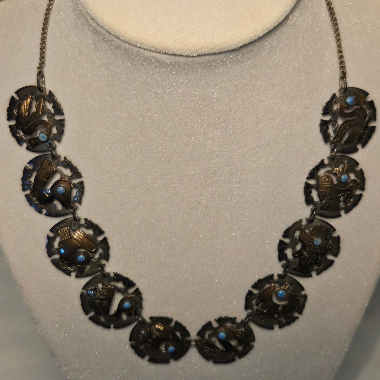 Native Vintage Cuzco Peruvian Turquoise, 925 & 18k Gold Necklace Size ONE SIZE - 4 Thumbnail