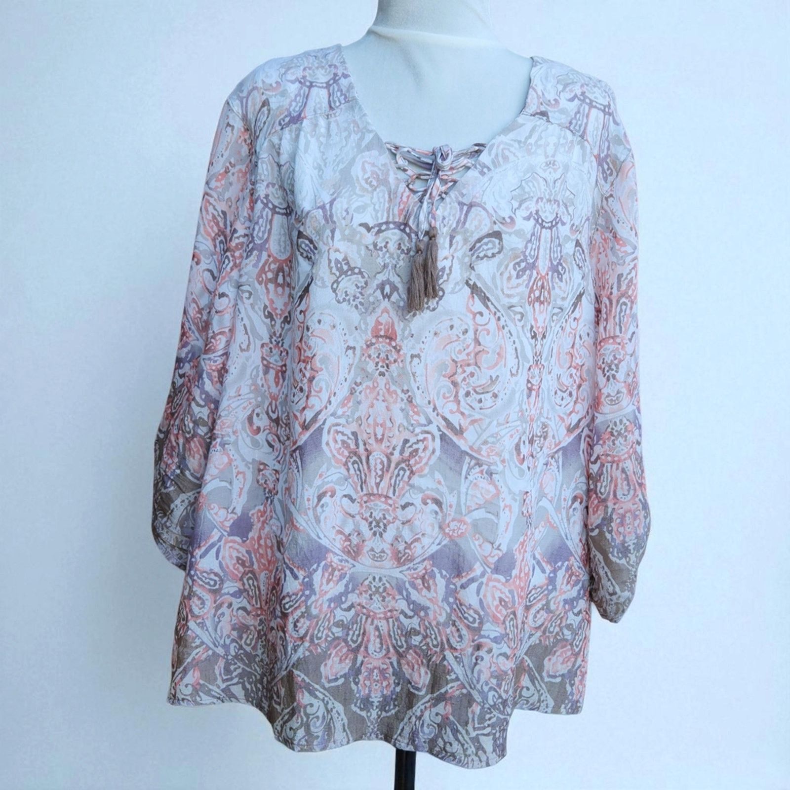 St. Johns Bay St Johns Bay 1X Tunic Coral Paisley Boho Relaxed 3/4 Sleeve Size XL / US 12-14 / IT 48-50 - 8 Thumbnail
