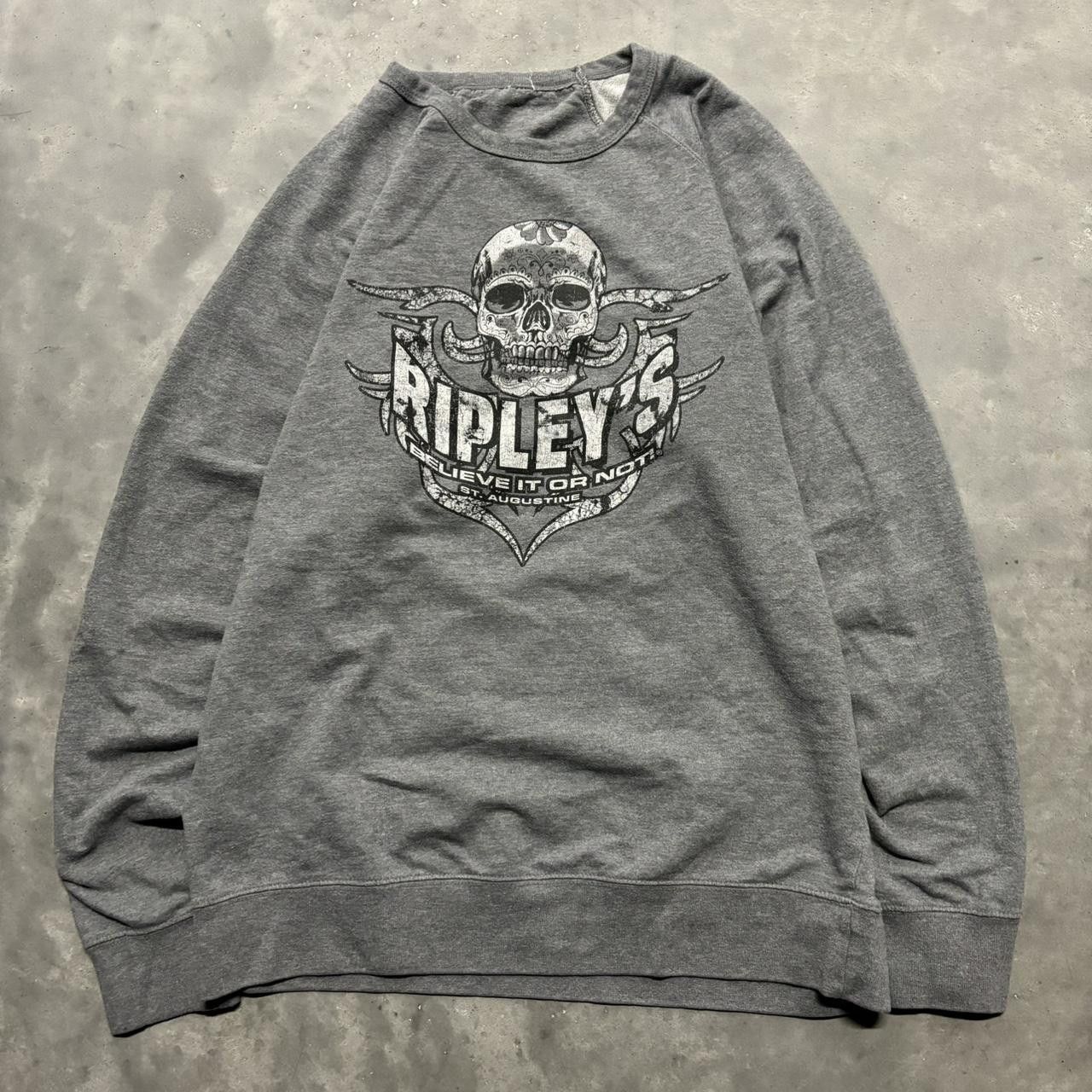Japanese Brand × Vintage Crazy Vintage Y2K/2000s Grey Grunge Cyber Goth Skull Skater Longsleeve Sweatshirt! Size US L / EU 52-54 / 3 - 1 Thumbnail