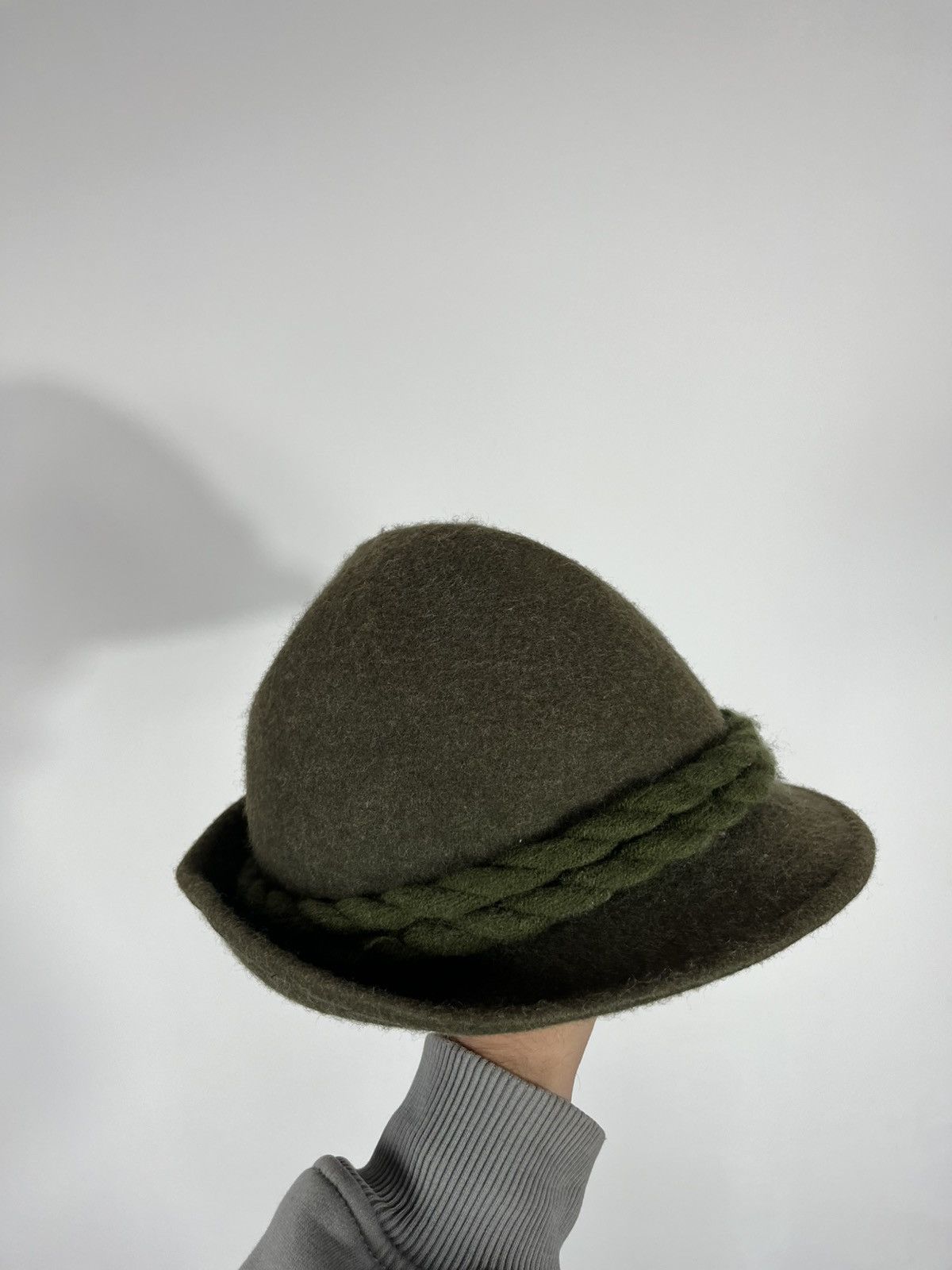Vintage Traditional Wool Alpine Hat Green 54 cm Oktoberfest Style Size ONE SIZE - 3 Thumbnail