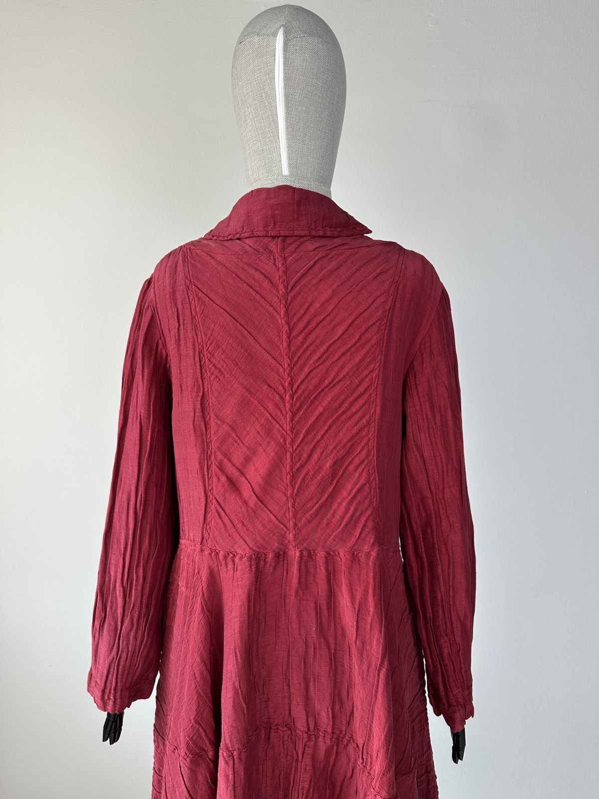 Other GRIZAS Cherry Red Crinkled Silk Linen Flared Shirt Dress Size L / US 10 / IT 46 - 7 Thumbnail