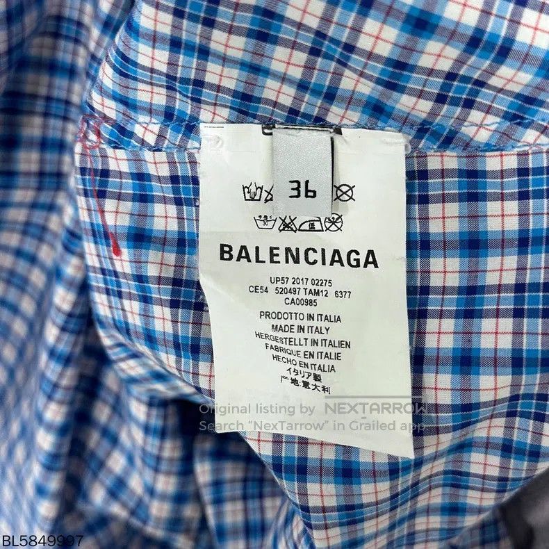 Balenciaga Balenciaga Blue and white checkered shirt with logo on bac Size XS / US 0-2 / IT 36-38 - 5 Thumbnail