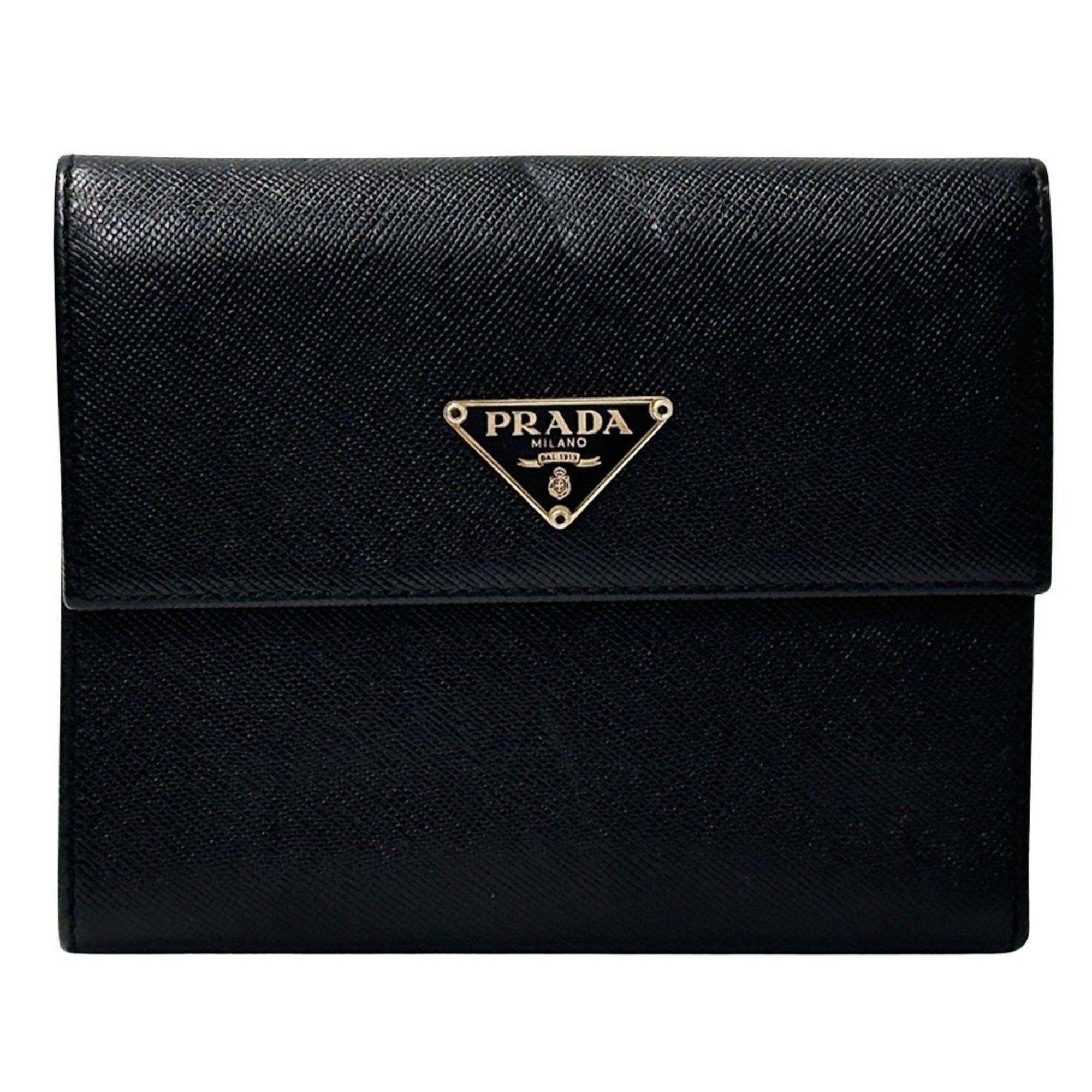 PRADA Women's Tri-fold Wallet Saffiano Black 1M0170 Triangle Compact