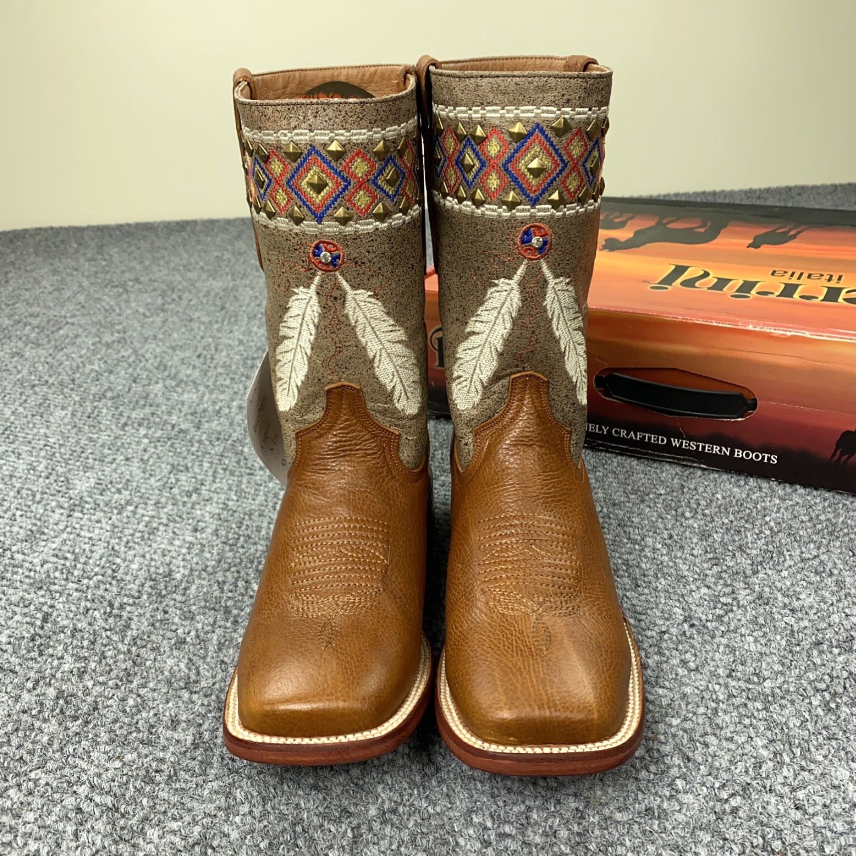 Vintage VINTAGE? No. This is Ferrini Boots Womens 9.5 Brown Aztec Princess Cowgirl Studded Western Leather Size US 9.5 / IT 39.5 - 2 Thumbnail