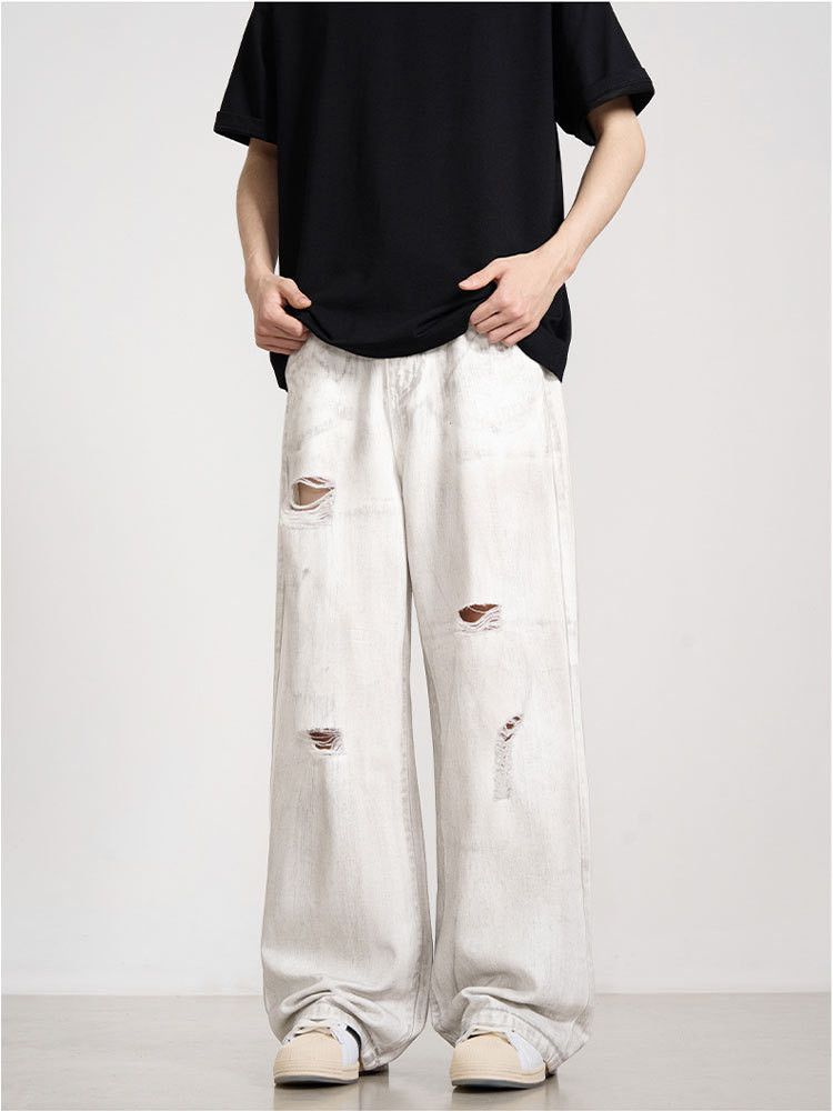 Japanese Brand × Jean Men's vintage washed distressed loose straight ripped jeans Size US 32 / EU 48 - 2 Thumbnail
