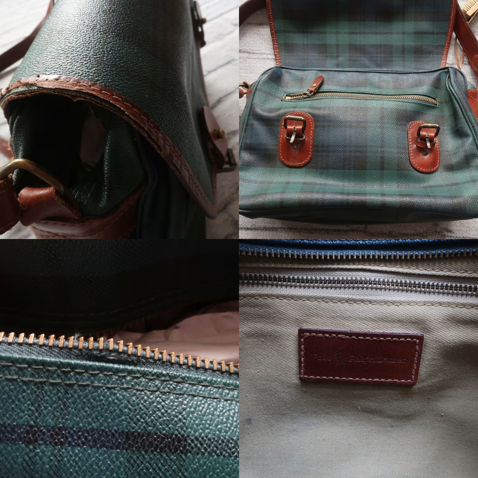 Polo Ralph Lauren Vintage Polo Ralph Lauren Blackwatch Messenger Purse Shoulder Bag Purse Women Leather Navy Green Pattern Blackwatch Large Size ONE SIZE - 8 Thumbnail