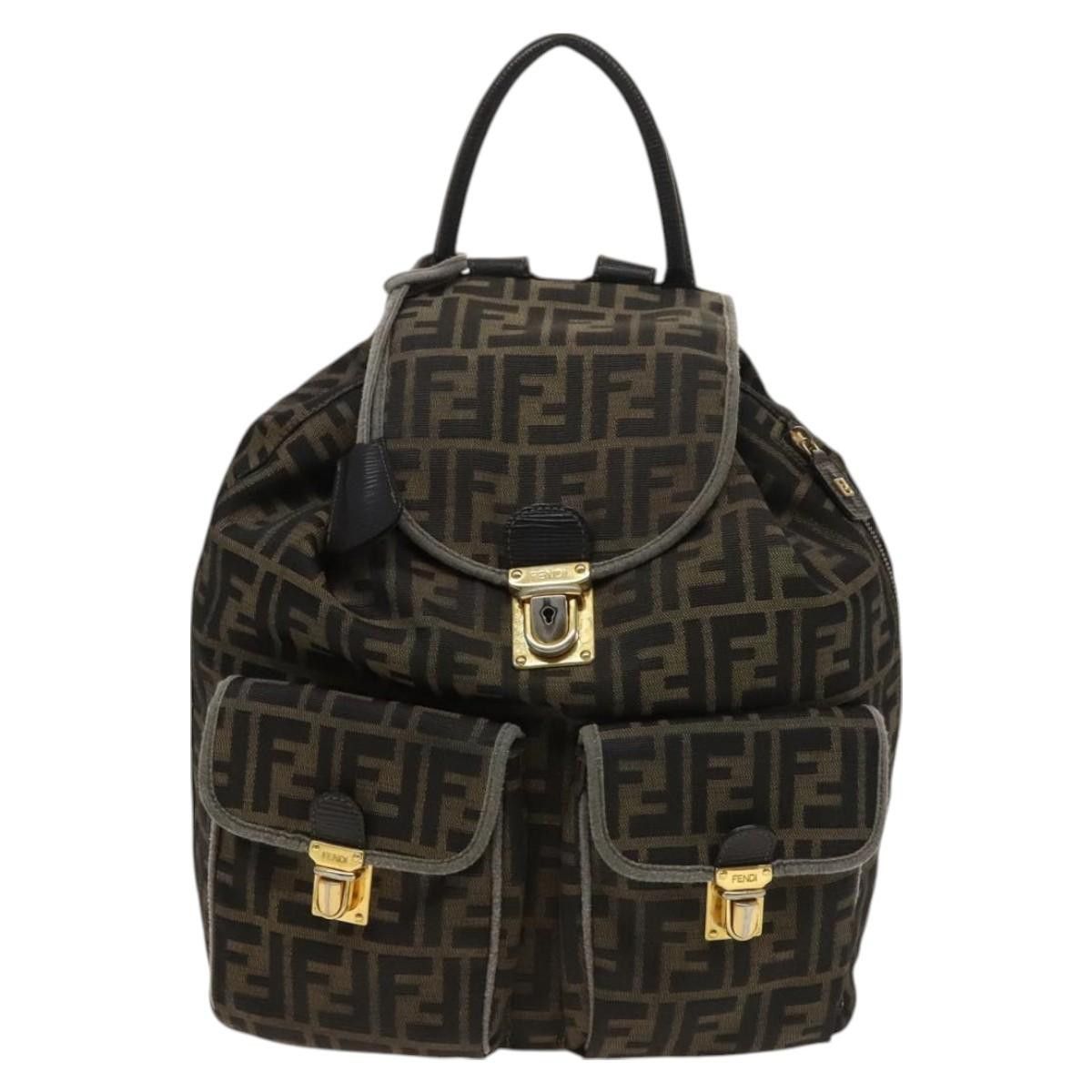 FENDI Zucca Canvas Backpack Black Brown Gold