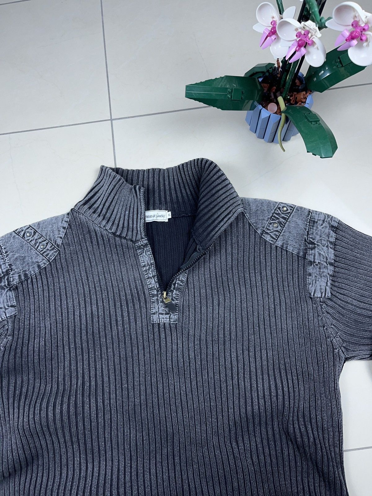 Japanese Brand × Vintage ➕ smoke gray black ribbed y2k vintage sweater avant garde Size US XL / EU 56 / 4 - 5 Thumbnail