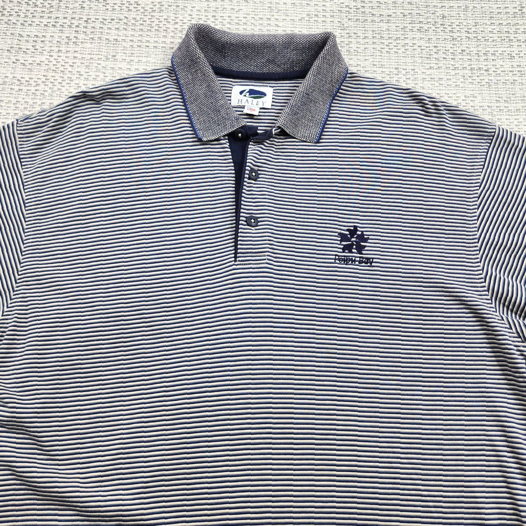 Vintage HALEY Polo Shirt Mens M Blue White Striped Poppy Bay Golf Embroidered USA Polo Shirt Mens Blue White Striped Size US M / EU 48-50 / 2 - 4 Thumbnail