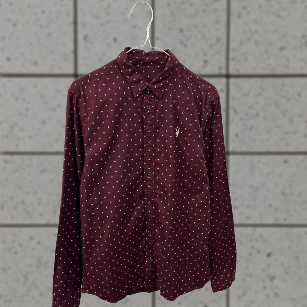 Allsaints AllSaints Polka Dot Shirt S Mens Burgundy Cotton Button-Up Long Sleeve Size US S / EU 44-46 / 1 - 1 Thumbnail
