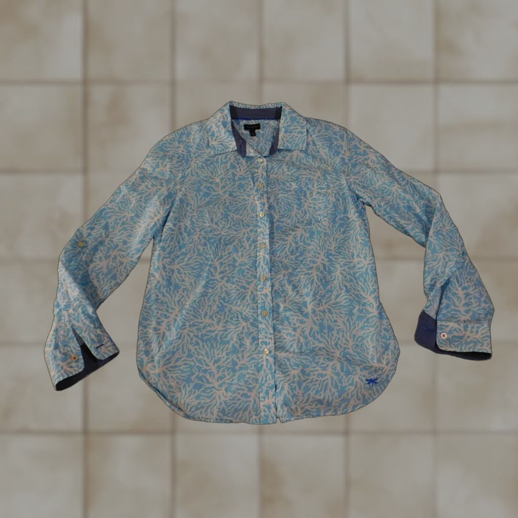 Talbots Talbots Shirt Womens Small Blue White Coral Print Button Front Long Sleeve Cotto Size S / US 4 / IT 40 - 1 Thumbnail