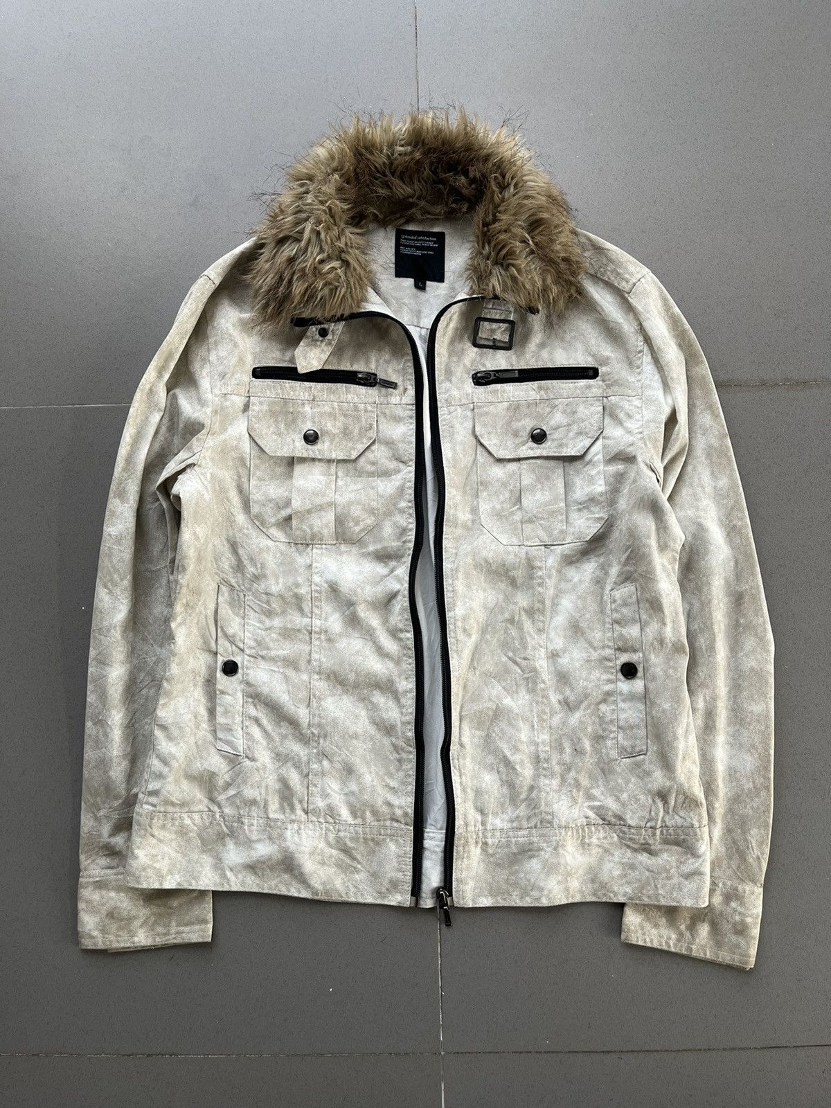 image of 14Th Addiction x Kmrii Japanese Splendid Satisfaction Fur Jacket Bondage Rider Punk in White (Size 