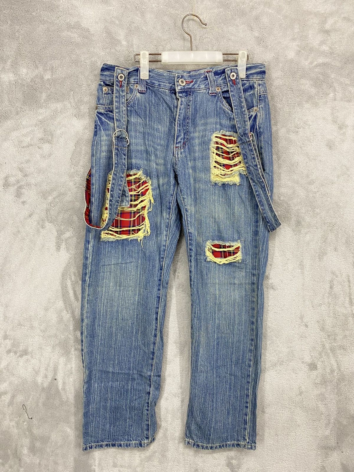 If Six Was Nine VINTAGE CLEF DE SOL DENIM PATCHWORK SUSPENDED BELT PUNK Size US 32 / EU 48 - 1 Thumbnail