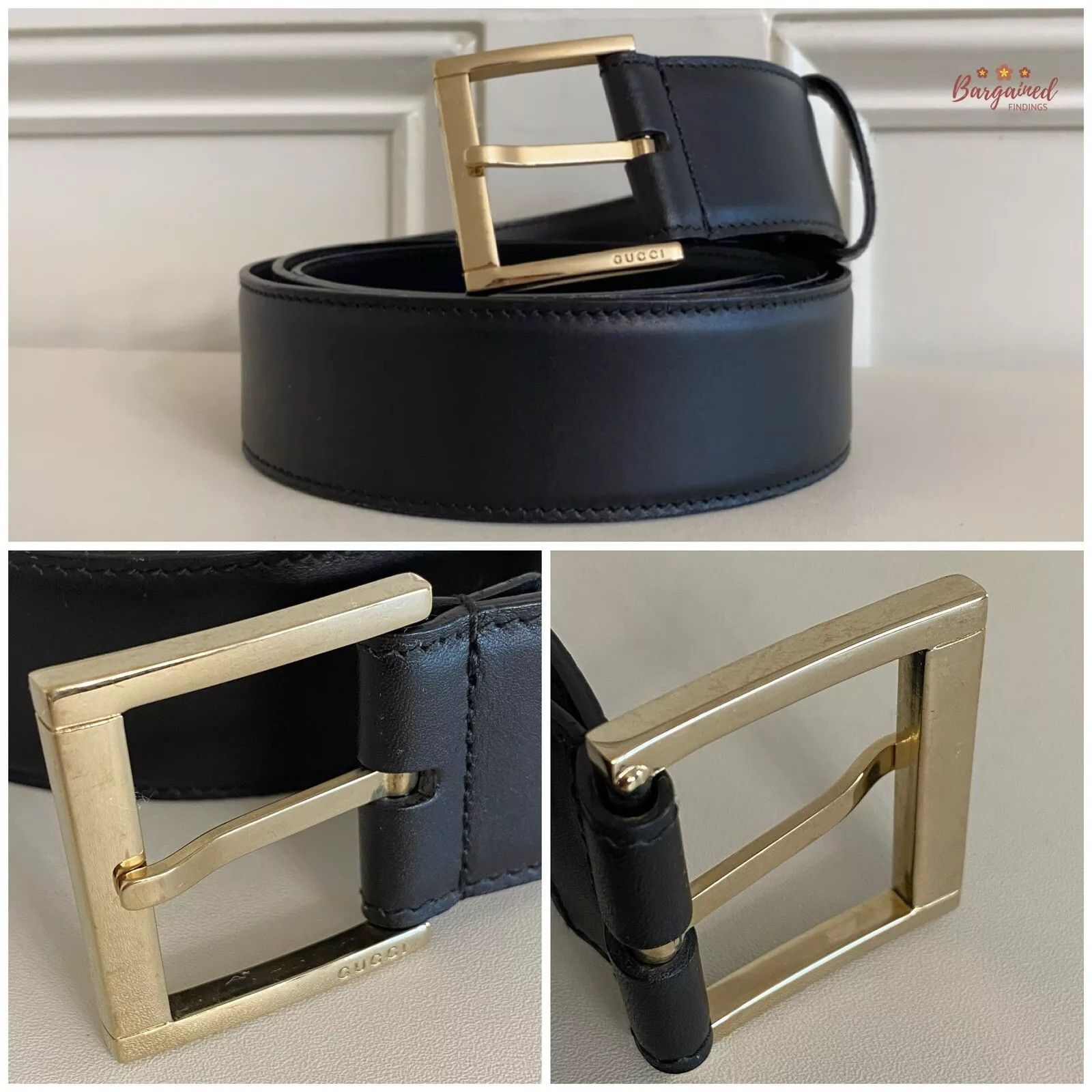 Gucci Gucci Black Smooth Calfskin Leather Gold Buckle Belt Size 42 - 2 Thumbnail