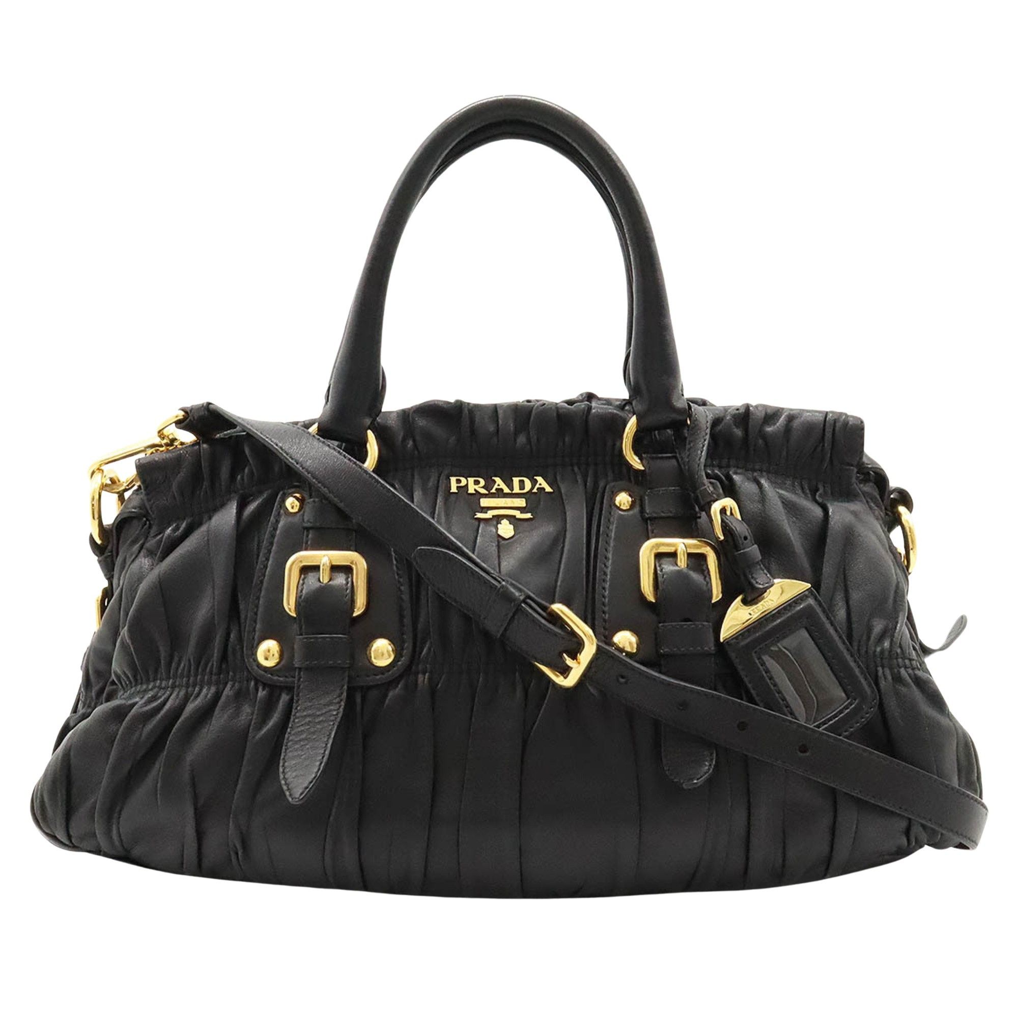 image of Prada Gaufre Handbag in Black, Women's