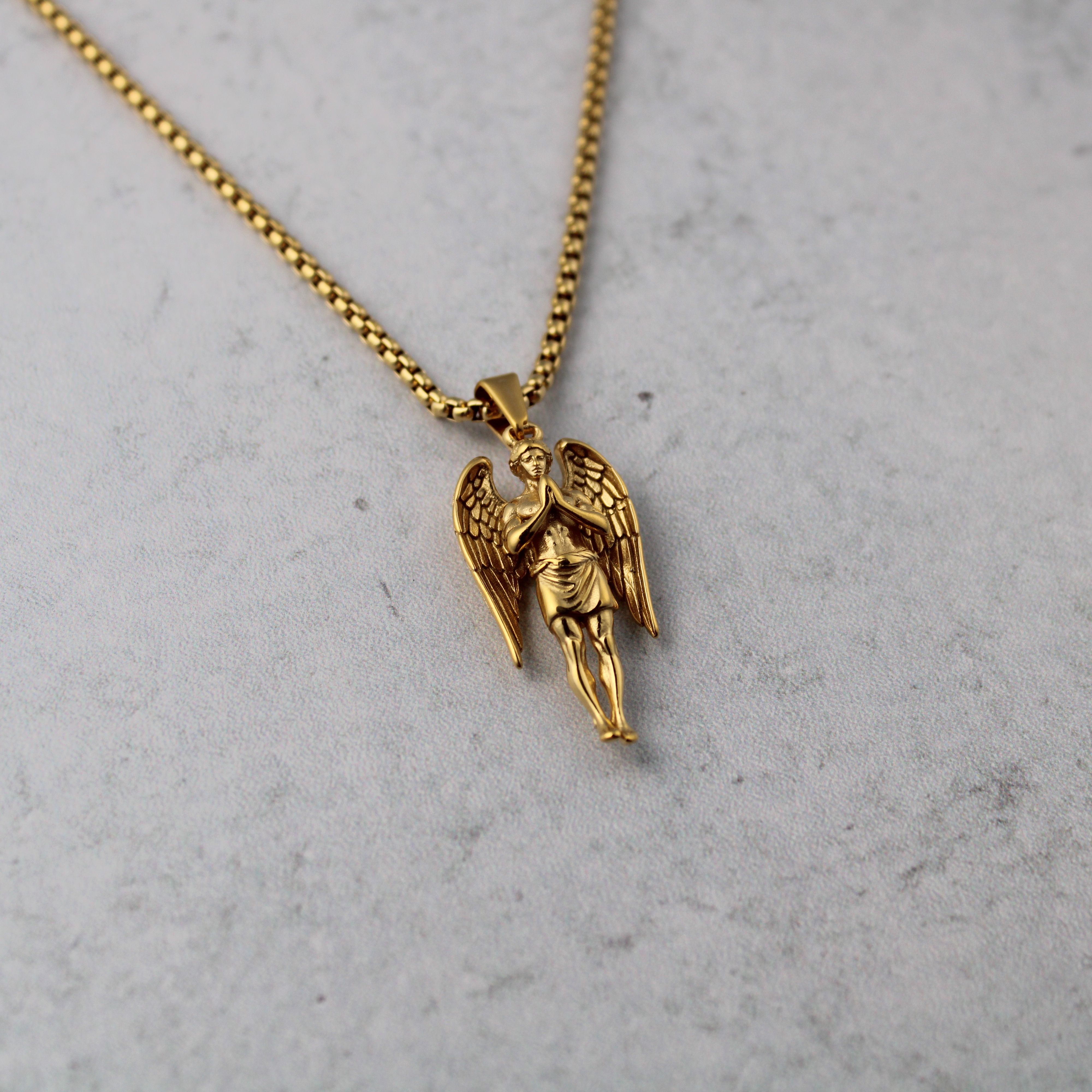 Jewelry Gold Guardian Angel Pendant Chain Necklace Size ONE SIZE - 4 Thumbnail