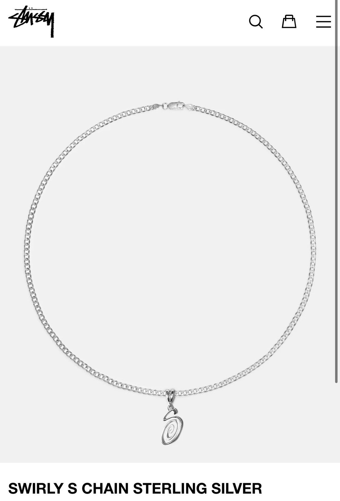 image of Stussy Stüssy Swirly S Chain Sterling Silver New, Men's