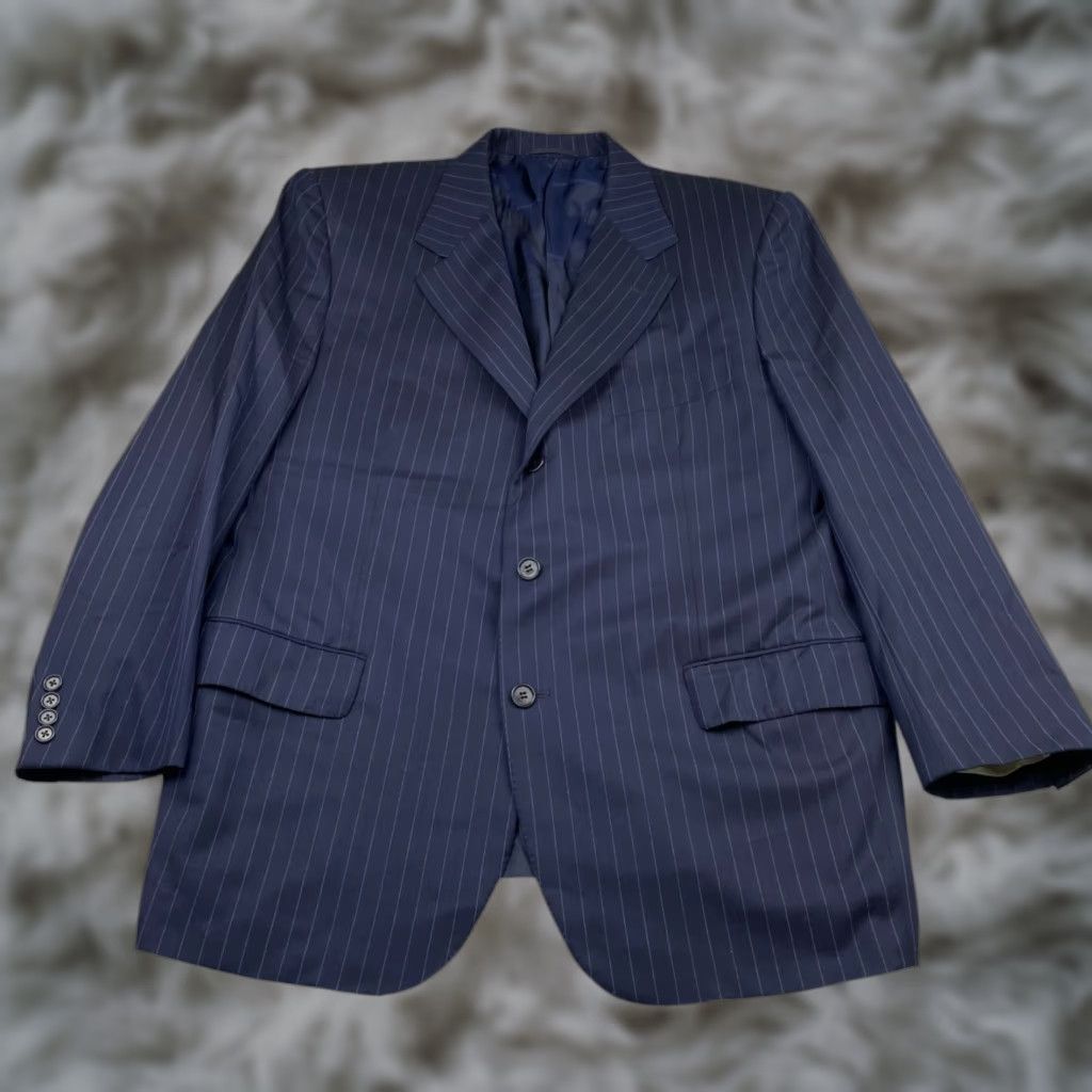 Vintage VINTAGE Saint Andrews Blazer Navy Blue Stripe 2-Button Wool/Cashmere Italy 48R Mens Size 48R - 1 Thumbnail