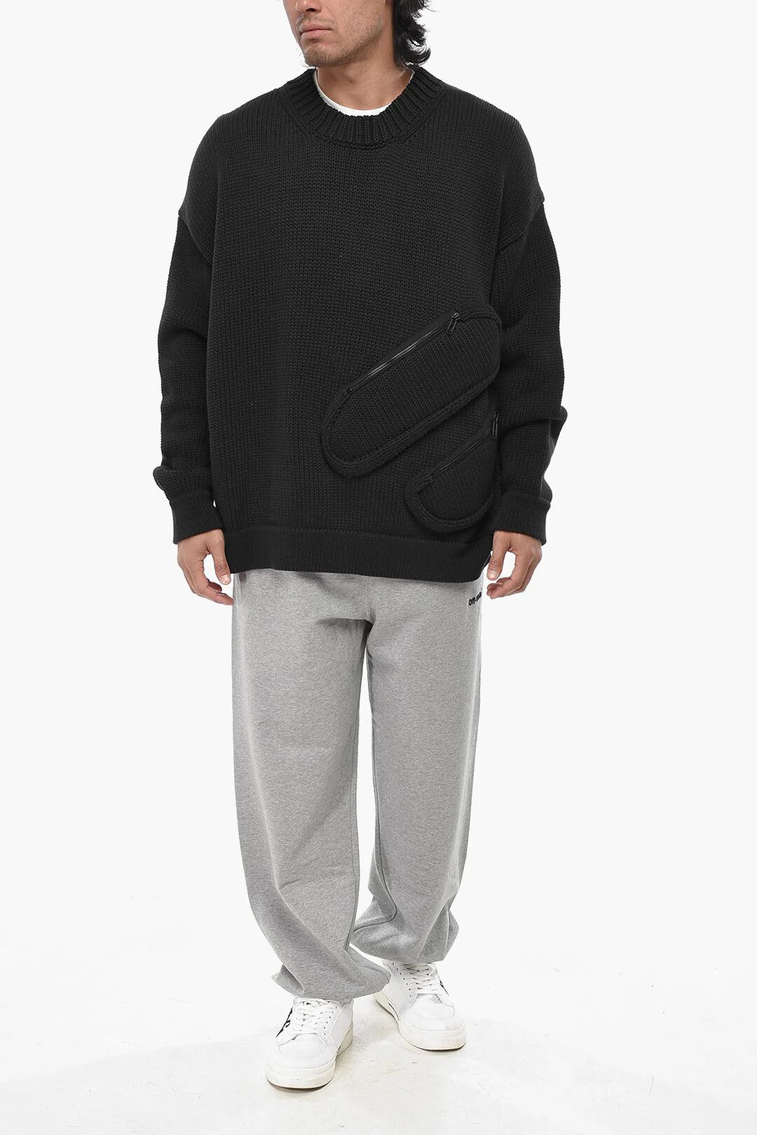 Off-White og1mm0526 Cotton Blend Crewneck Sweater in Black Size US L / EU 52-54 / 3 - 4 Thumbnail