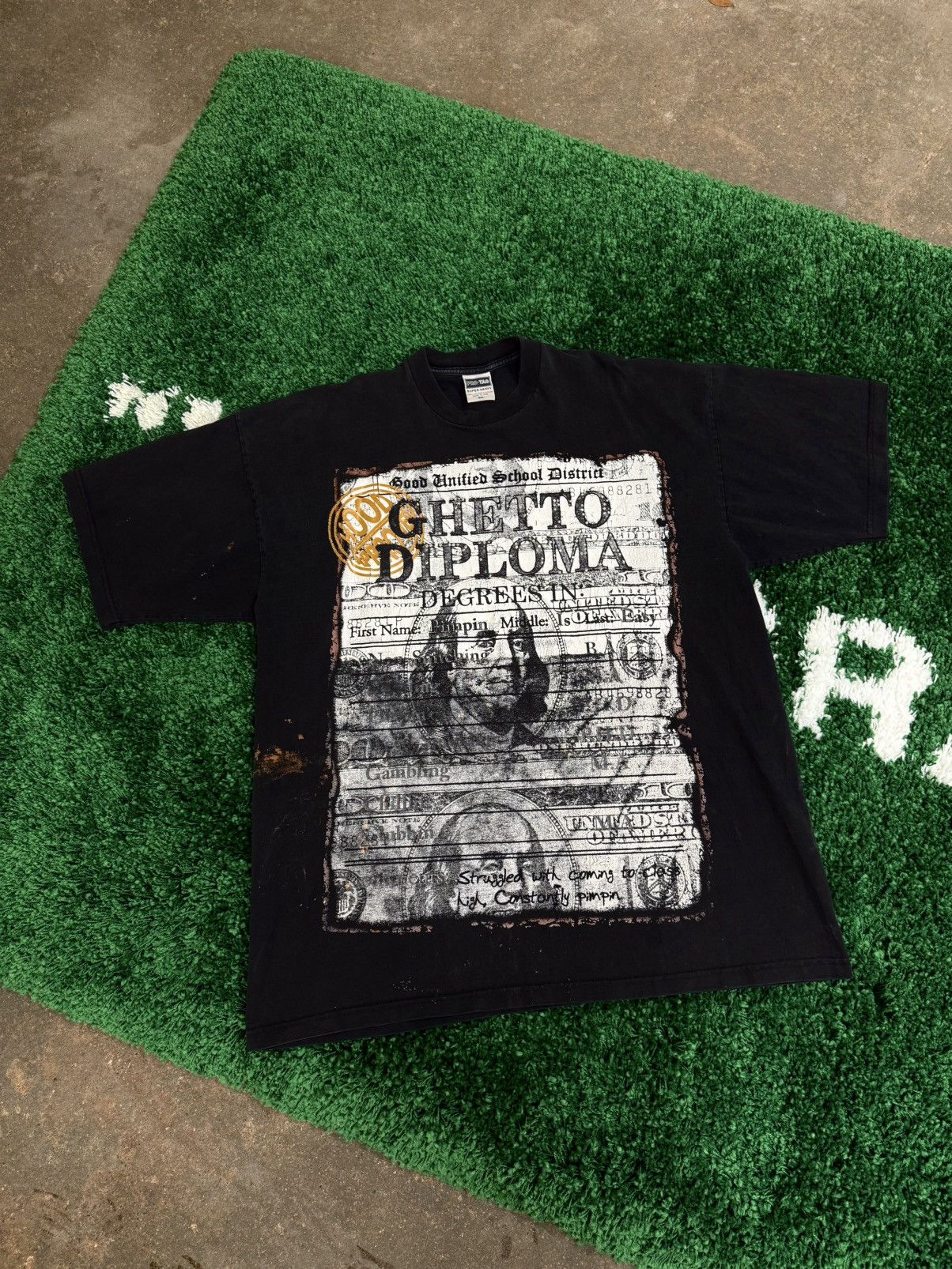 Vintage GHETTO DIPLOMA Vintage Ben Franklin Money Tee Oversized Size US XXL / EU 58 / 5 - 1 Thumbnail