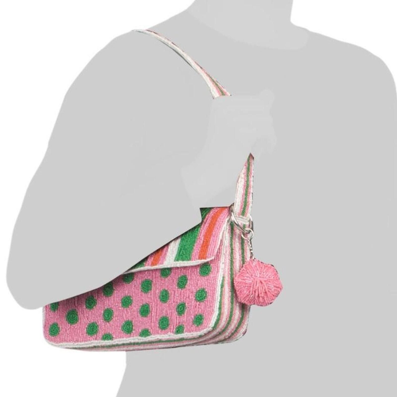 Marsell NWT TikTok Viral Pink & Green Striped Beaded Bag Size ONE SIZE - 3 Thumbnail