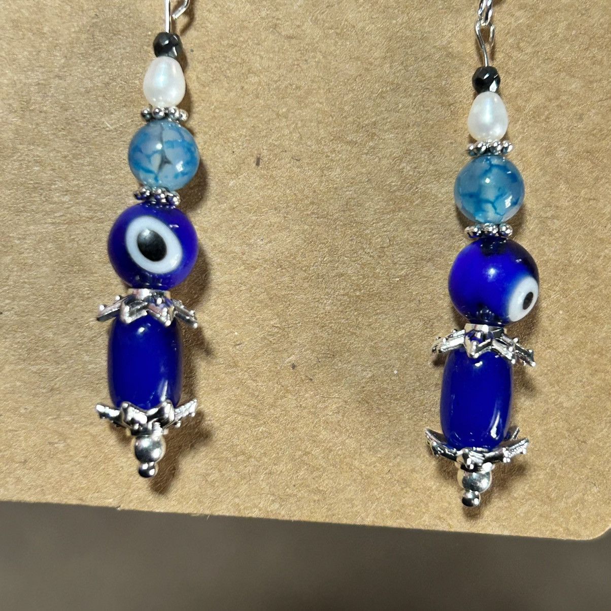 Handmade Handcrafted elegant genuine pearl dragon vein agate earrings Size ONE SIZE - 3 Thumbnail