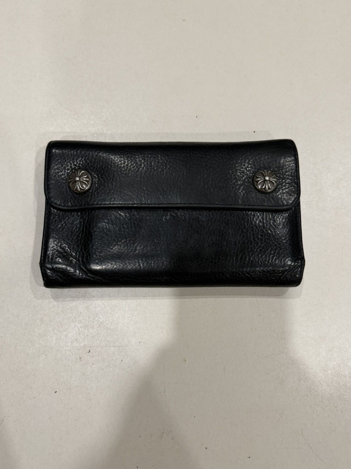 Chrome Hearts Chrome Hearts Black Leather Wave Wallet Silver Cross Balls Size ONE SIZE - 1 Thumbnail