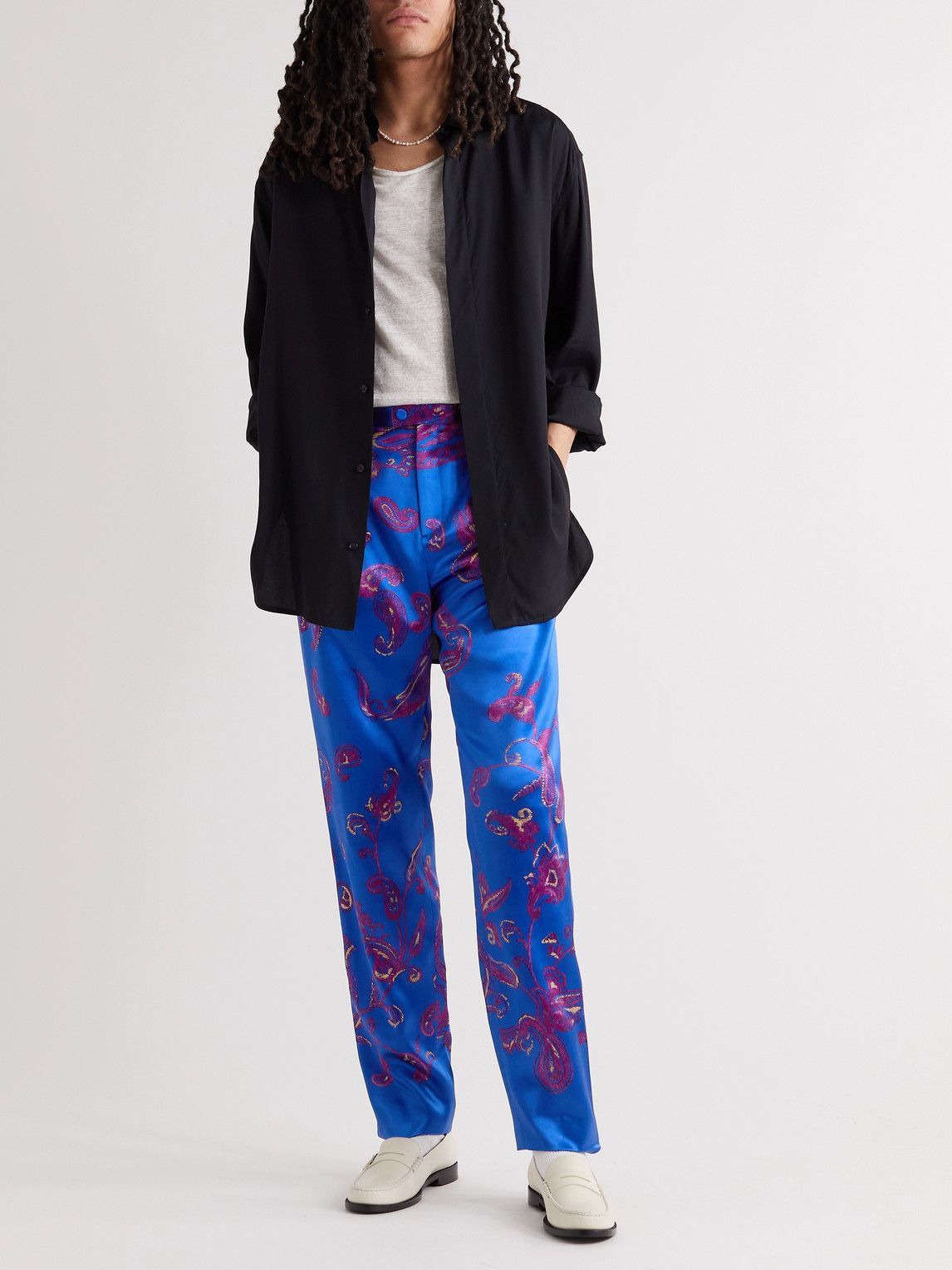 Saint Laurent Paris o1s1wg110824 High-Rise Pants in Paisley Printed Blue/Purple Size US 28 / EU 44 - 4 Thumbnail