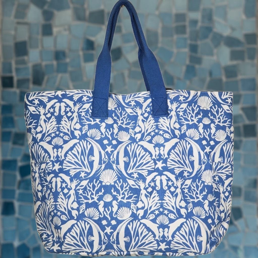 Vintage rockflowerpaper Underwater Sea Carryall Tote Bag Blue White Large Size ONE SIZE - 1 Thumbnail