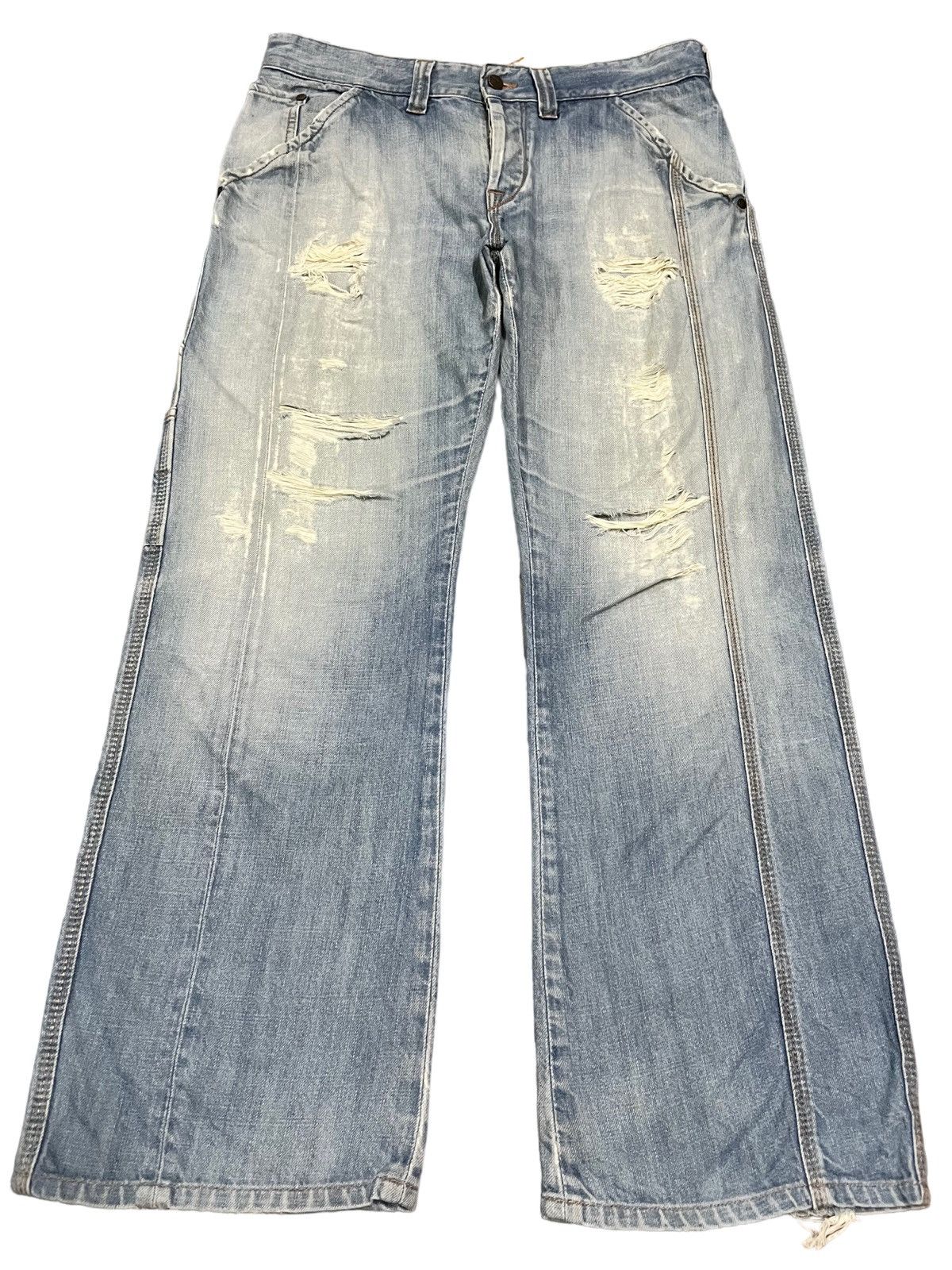 image of Distressed Denim x Fcuk Baggy Denim in Pale Blue, Men's (Size 34)