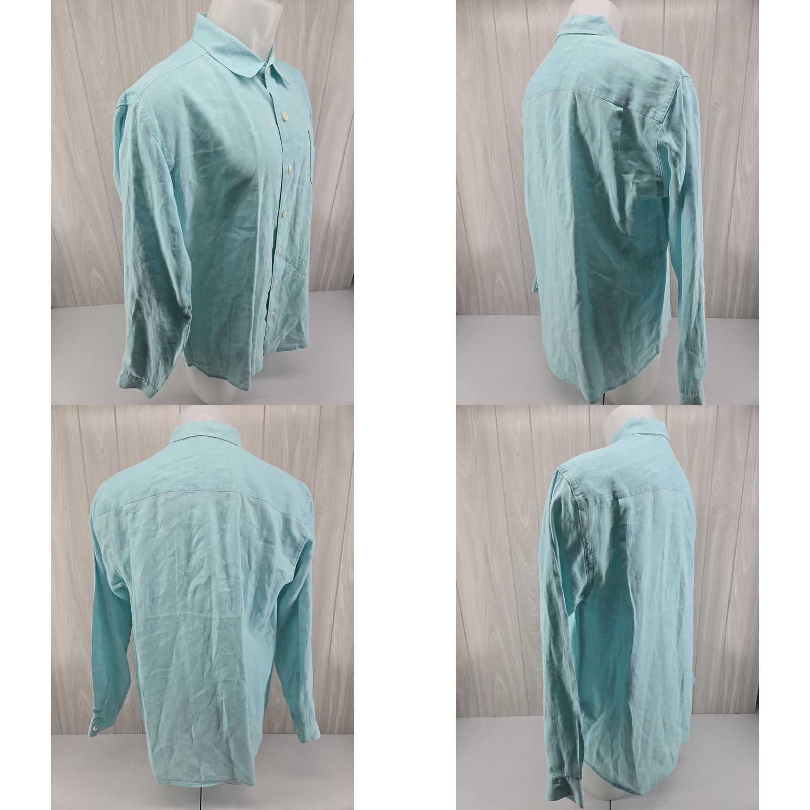 Tommy Bahama Tommy Bahama Mens XL Seafoam Green Linen Relax Button-Up Long Sleeve Shirt Size US XL / EU 56 / 4 - 8 Thumbnail