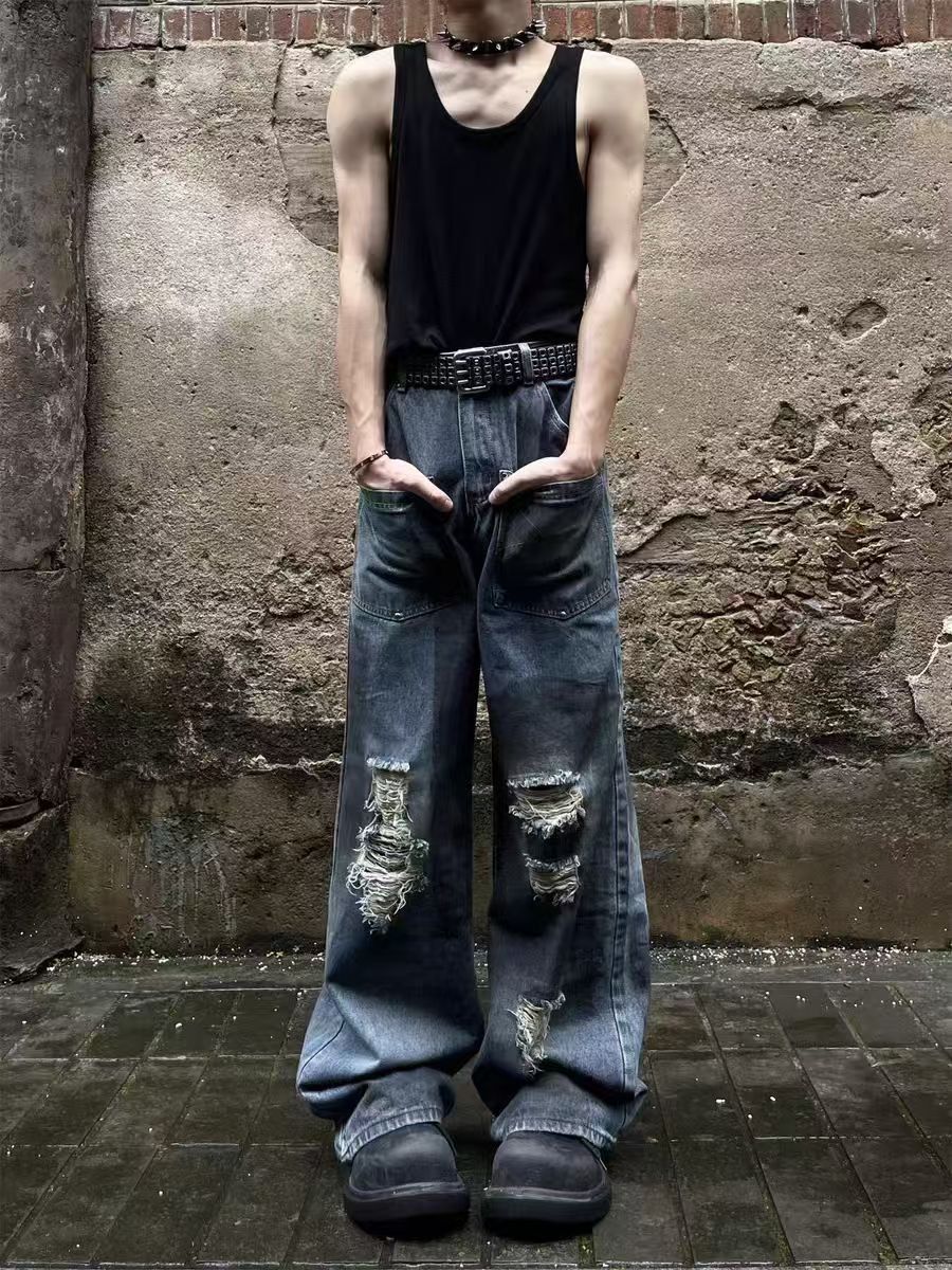 Japanese Brand × Jean Dirty Blue Destroyed Reverse Pocket Washed Ripped Jeans Size US 32 / EU 48 - 2 Thumbnail