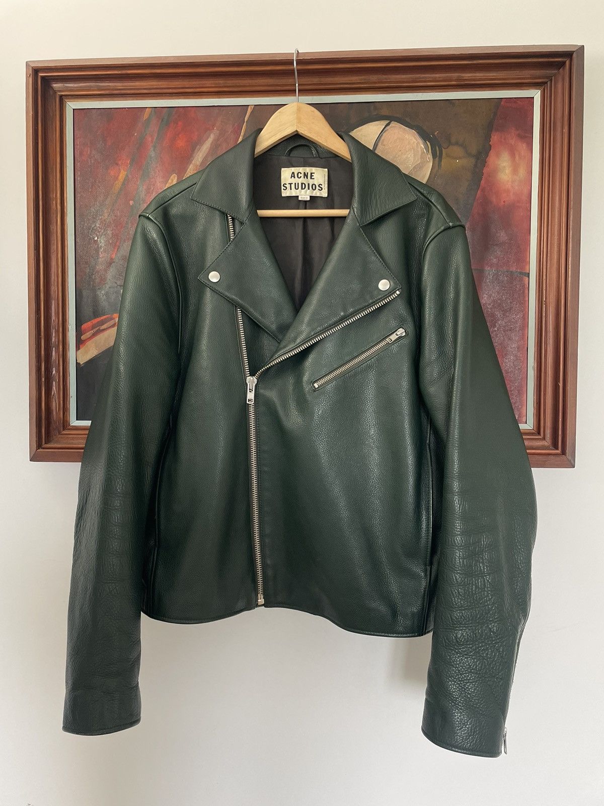 image of Acne Studios Gibson Jacket High Quality Leather Green, Men's (Size Large)