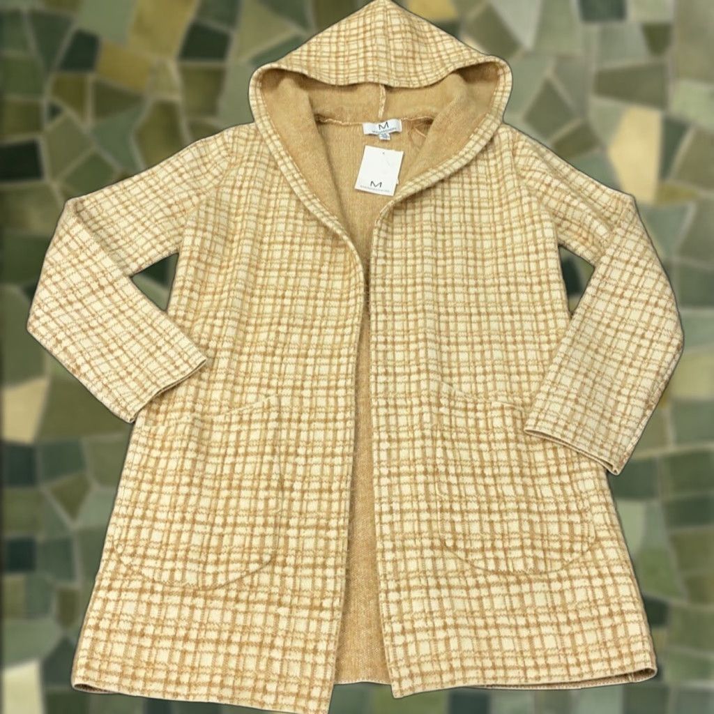 Vintage Magaschoni Cardigan Hooded Womens Medium Beige Plaid Open Front NWT Fashion Knit Sweater, Regular, Fall, Spring, Summer, Winter, Men’s? Size M / US 6-8 / IT 42-44 - 1 Thumbnail