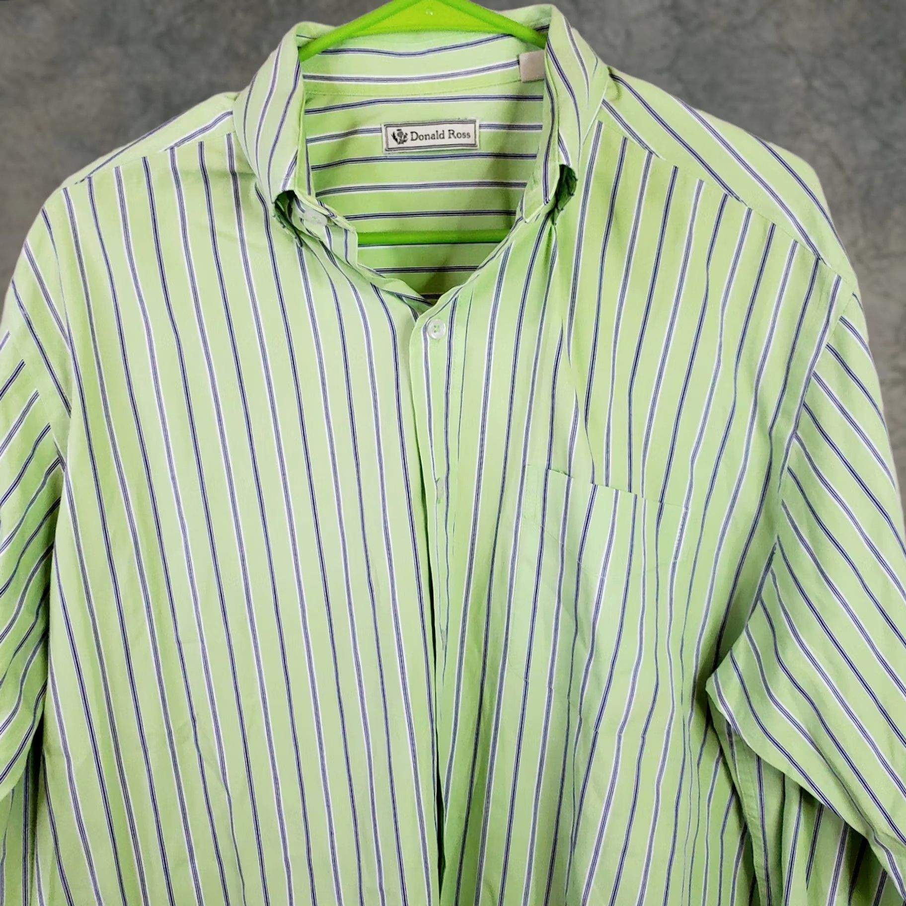 Vintage Donald Ross Shirt Men's L Green Striped Dress Button Up Size 42R - 1 Thumbnail