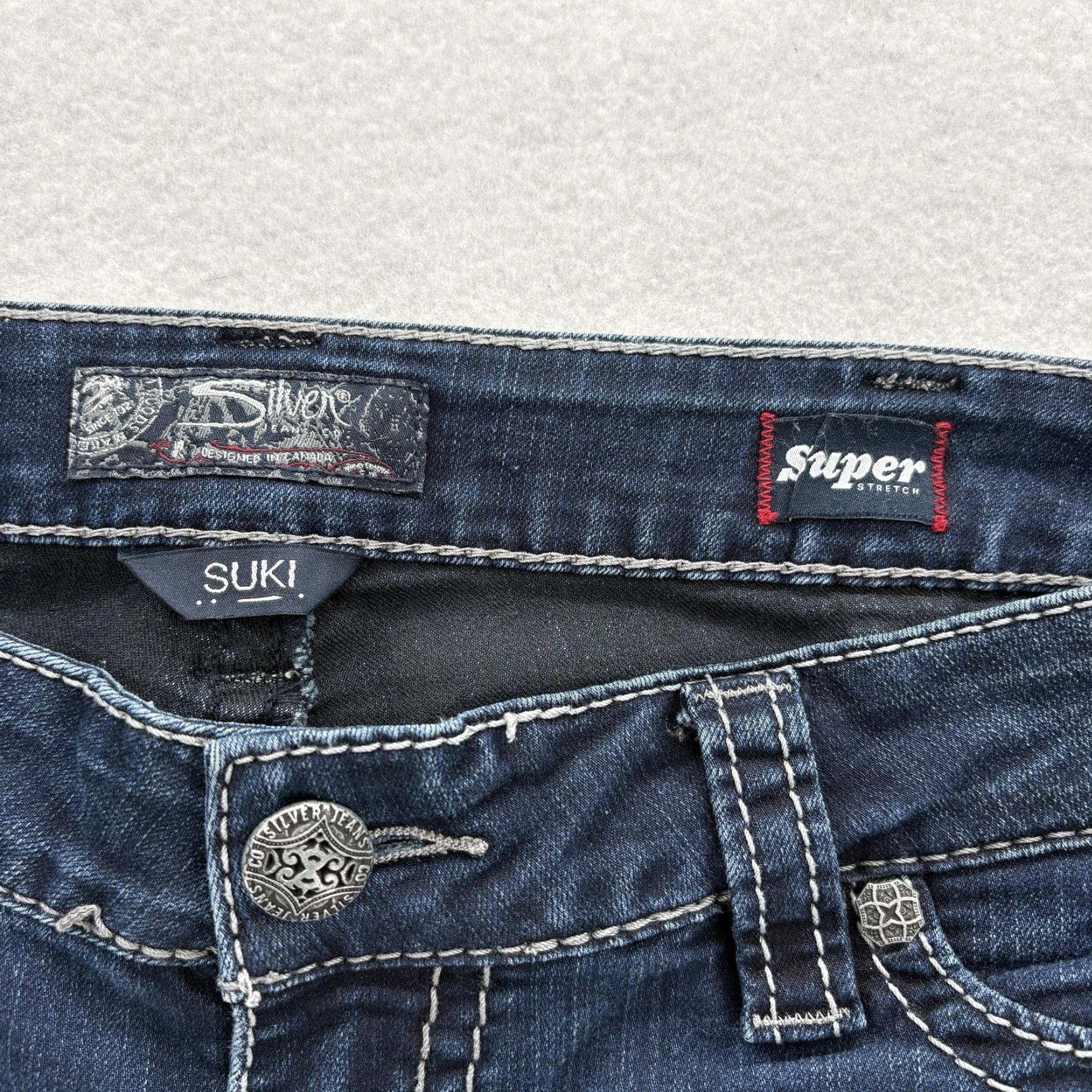 Silver Jeans Co. Silver Jeans Suki Mid Super Skinny Jeans Womens 33x33 Blue Dark Wash Stretch Y2K Size 24" / US 00 / IT 34 - 4 Thumbnail
