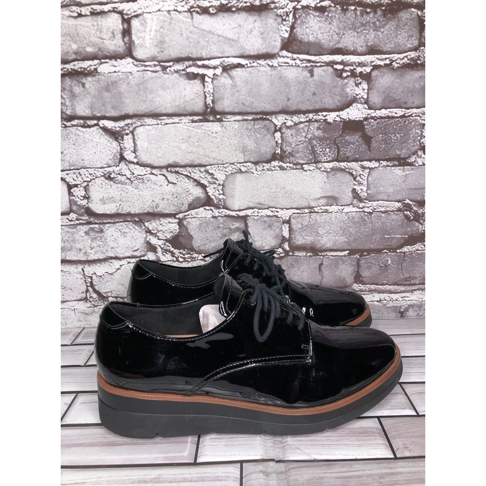 Clarks Clarks Unstructured Black Patent Leather Platform Lace Shoes Size US 8 / IT 38 - 3 Thumbnail