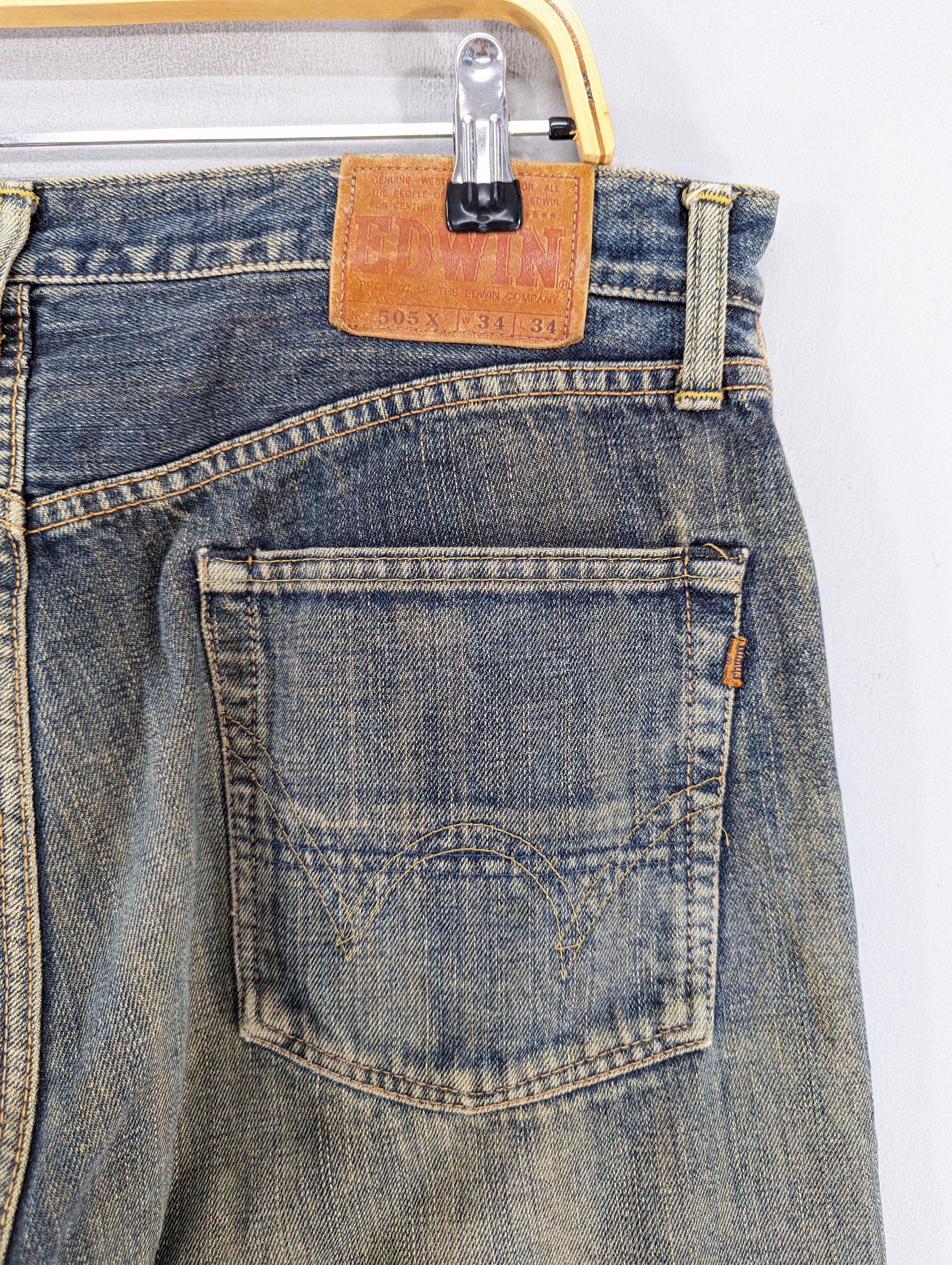 Edwin Vintage Edwin 505 X Distressed Selvedge Dirty Blue Jean Size US 35 - 13 Thumbnail