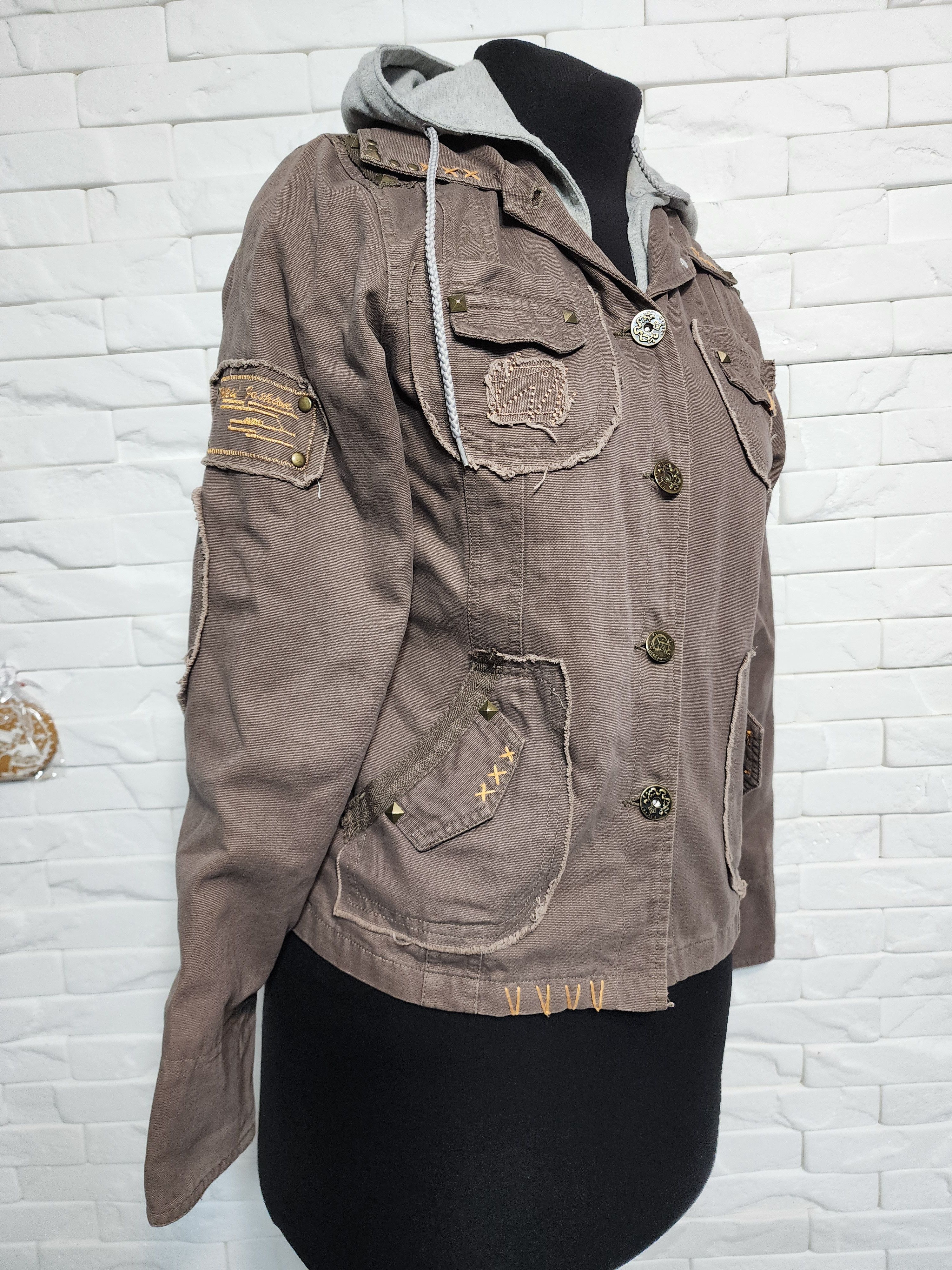 Other Brown Denim Jacket: Women's Cotton Hooded Coat Size L / US 10 / IT 46 - 2 Thumbnail